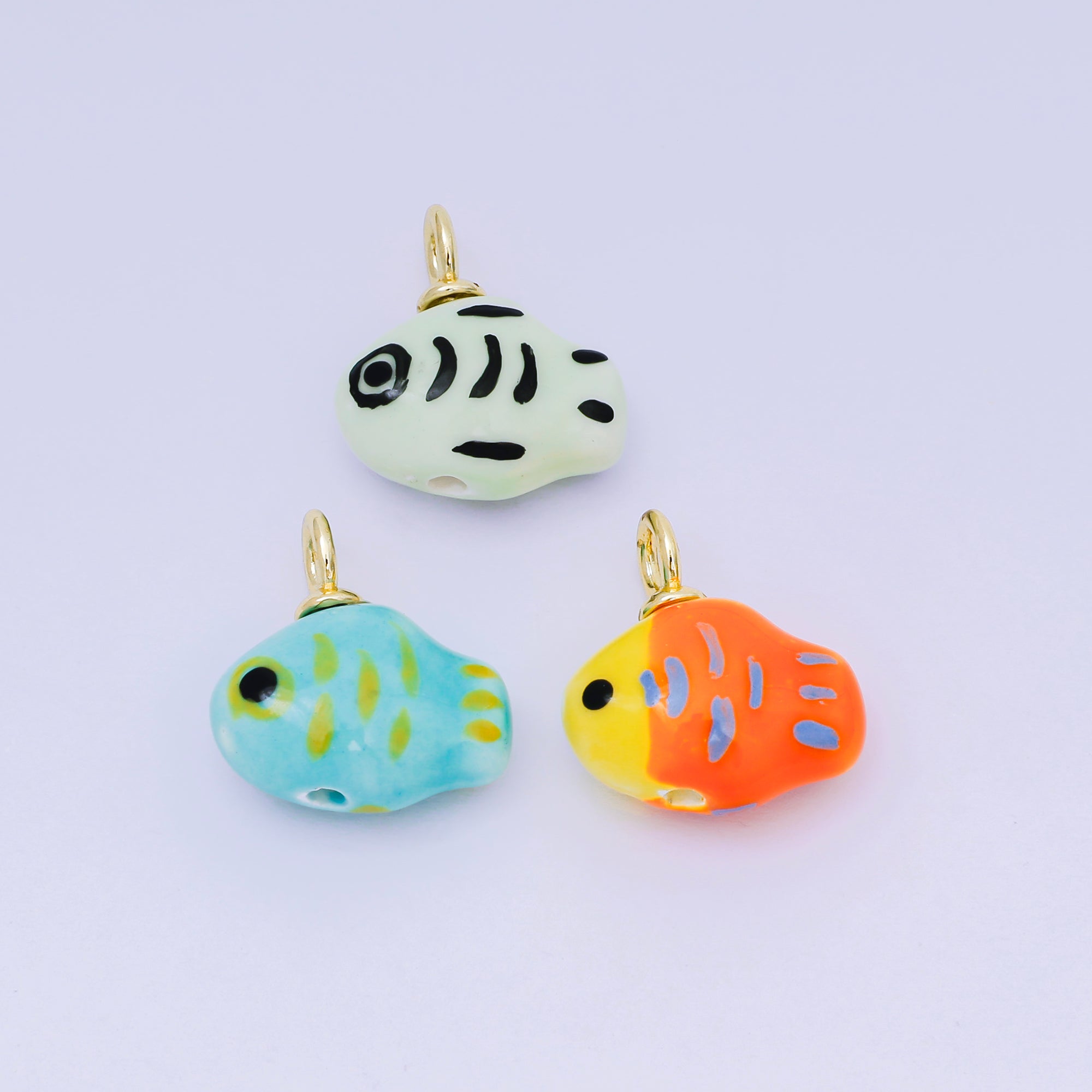 24K Gold Filled 20mm Green, Orange, Teal Ceramic Sea Creature Fish Charm | AF1261 - AF1262
