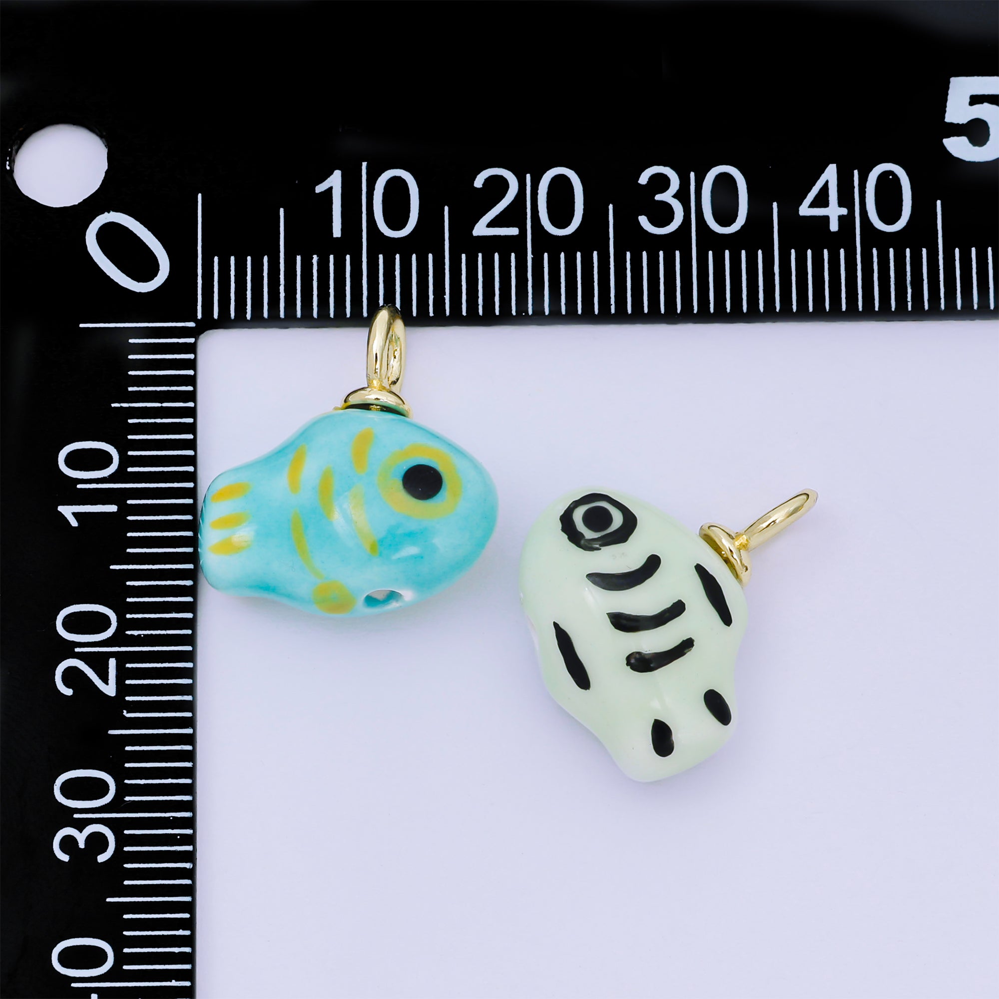 24K Gold Filled 20mm Green, Orange, Teal Ceramic Sea Creature Fish Charm | AF1261 - AF1262