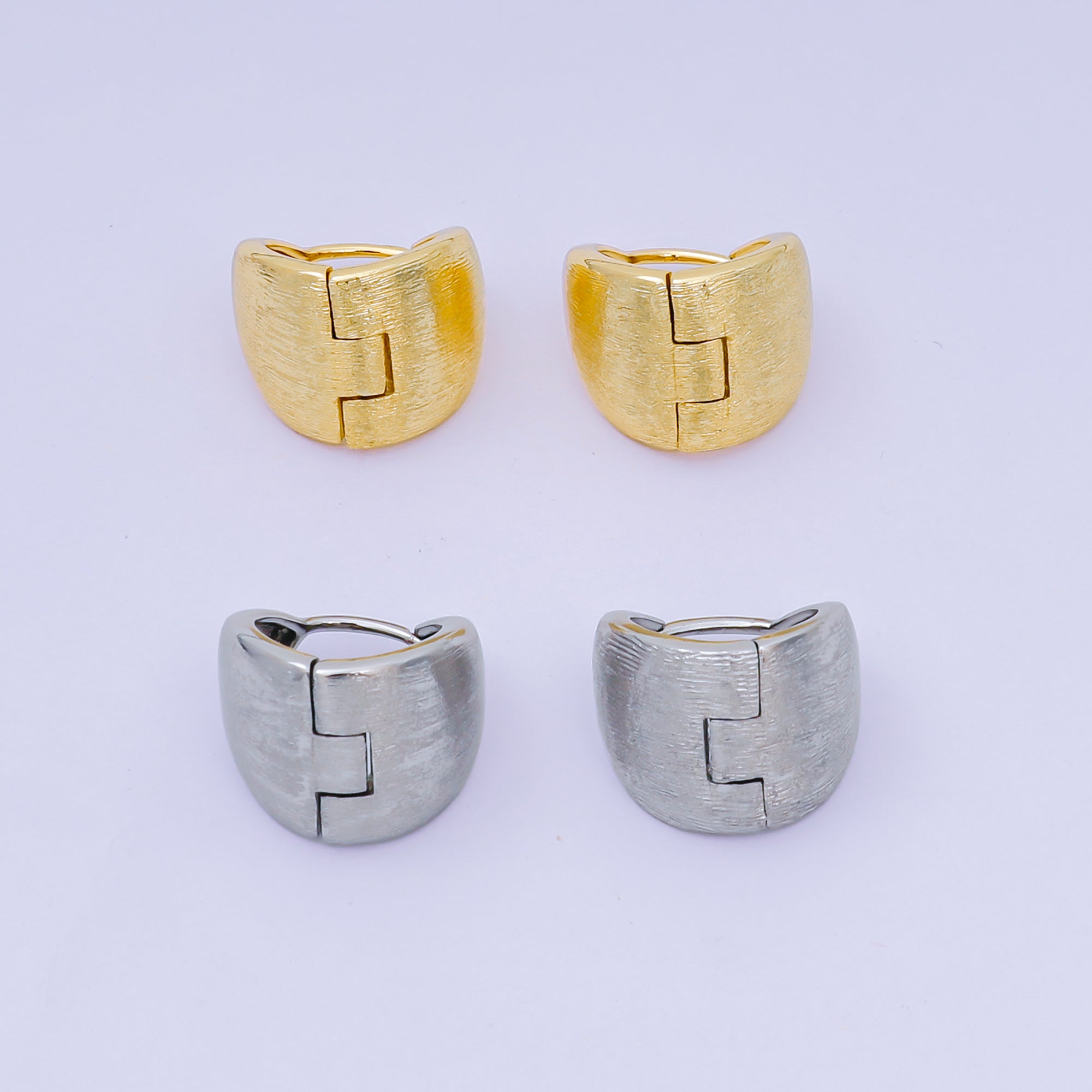 24K Gold Filled Textured Match Dome Huggie Earrings in Gold & Silver | AJ-034 AJ-048