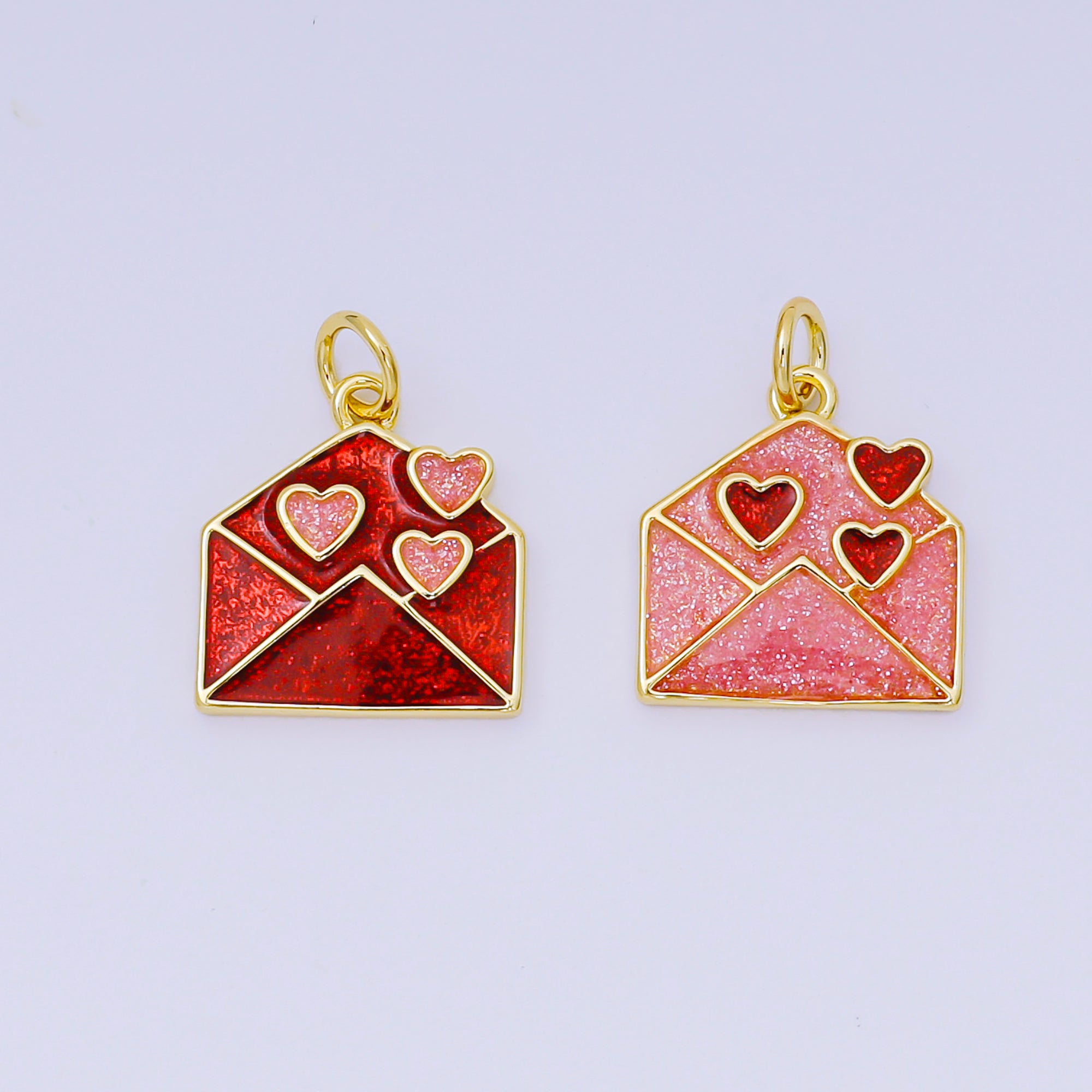 24K Gold Filled 15mm Enamel Art Love Letter Envelope Charm | AH-671
