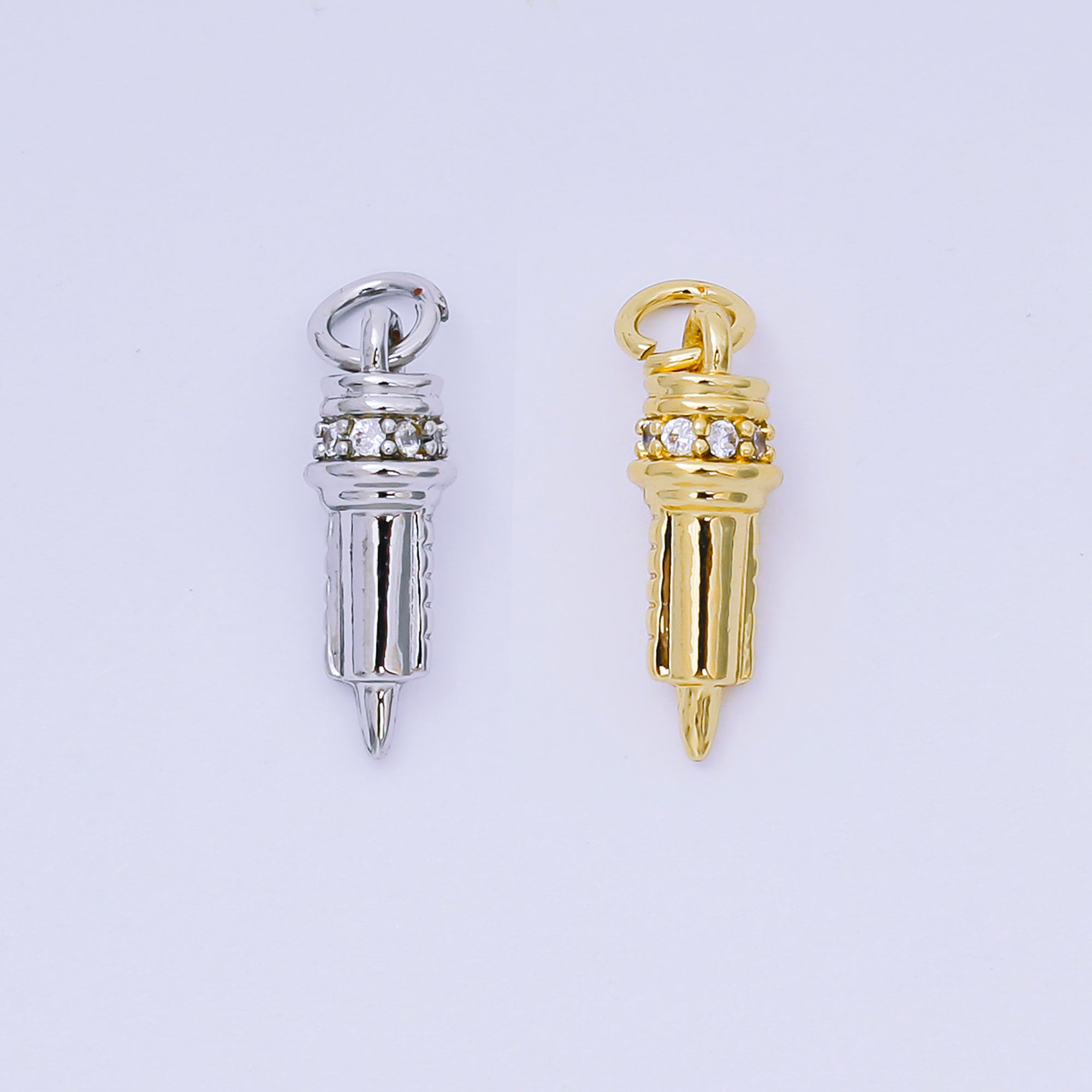 24K Gold Filled 16mm Micro Paved CZ Nurse's Syringe Charm | AH608