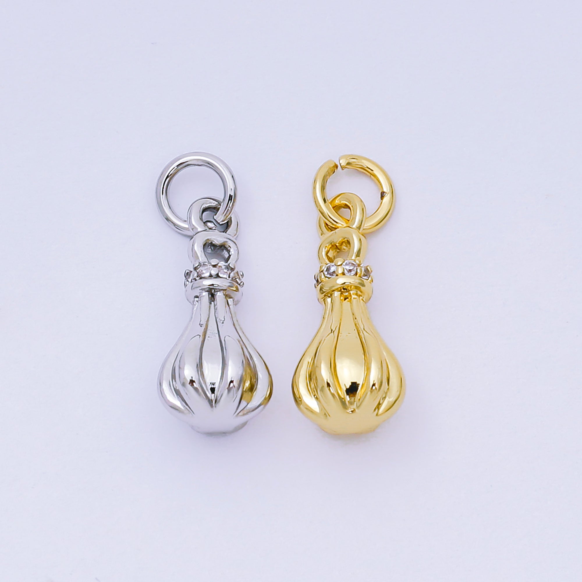 24K Gold Filled Silver 15mm Micro Paved CZ Whisker Cake Teardrop Charm in Gold & Silver | AH-588