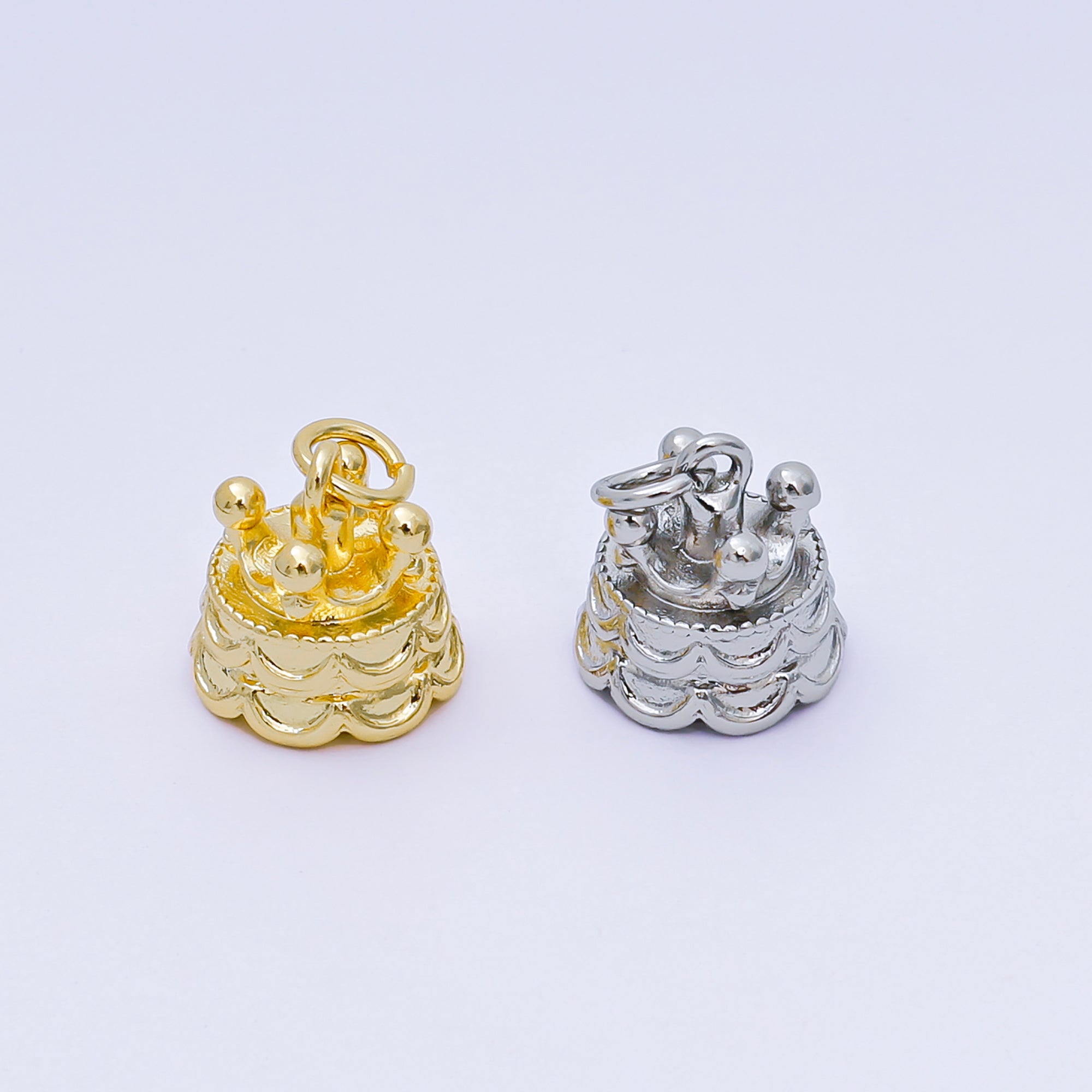 24K Gold Filled 11mm Birthday 2-Layered Cake Charm in Gold & Silver | AH-587
