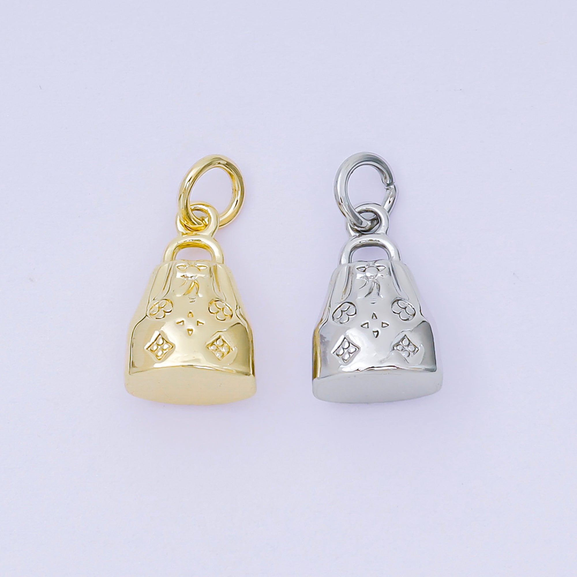 24K Gold Filled 12.5mm Blossom Bucket Handy Bag Charm in Gold & Silver | AH-610