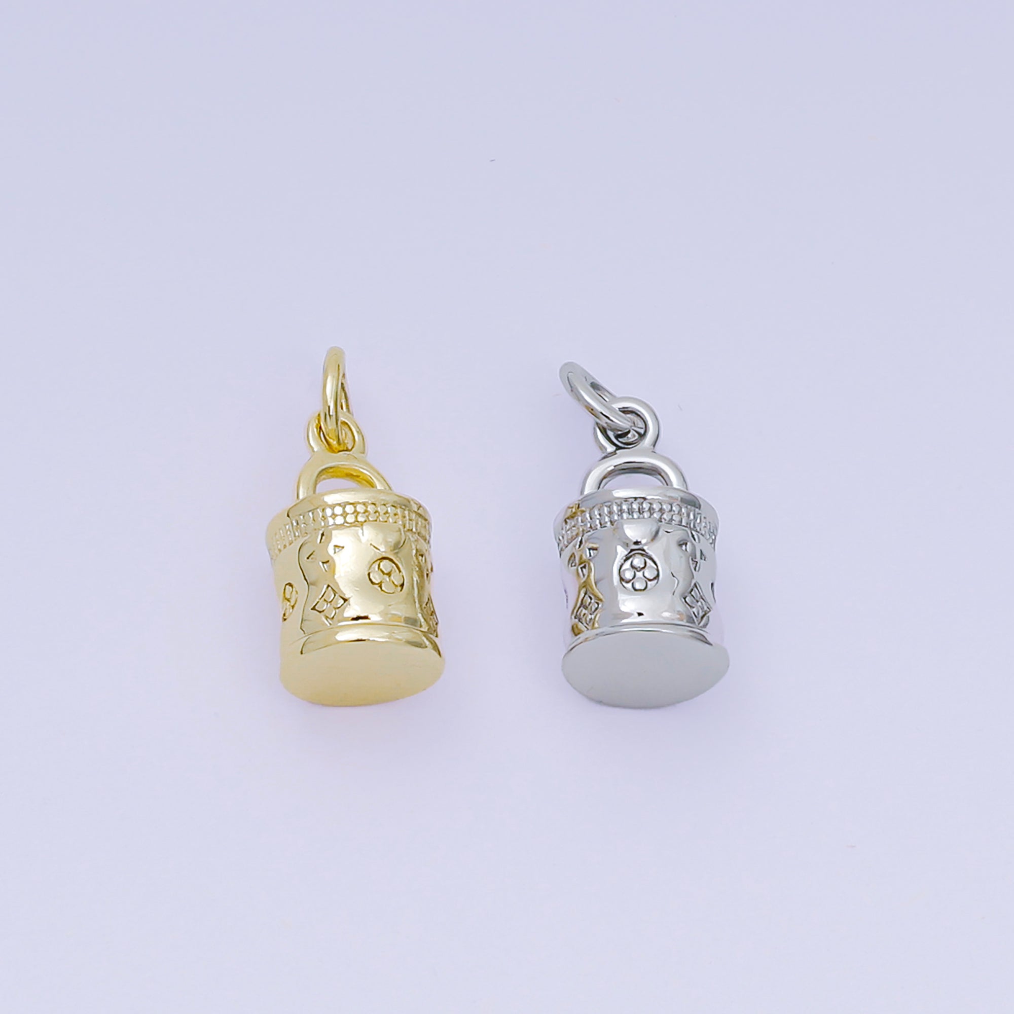 24K Gold Filled 12mm Tube Floral Handy Bag Charm in Gold & Silver | AH-611