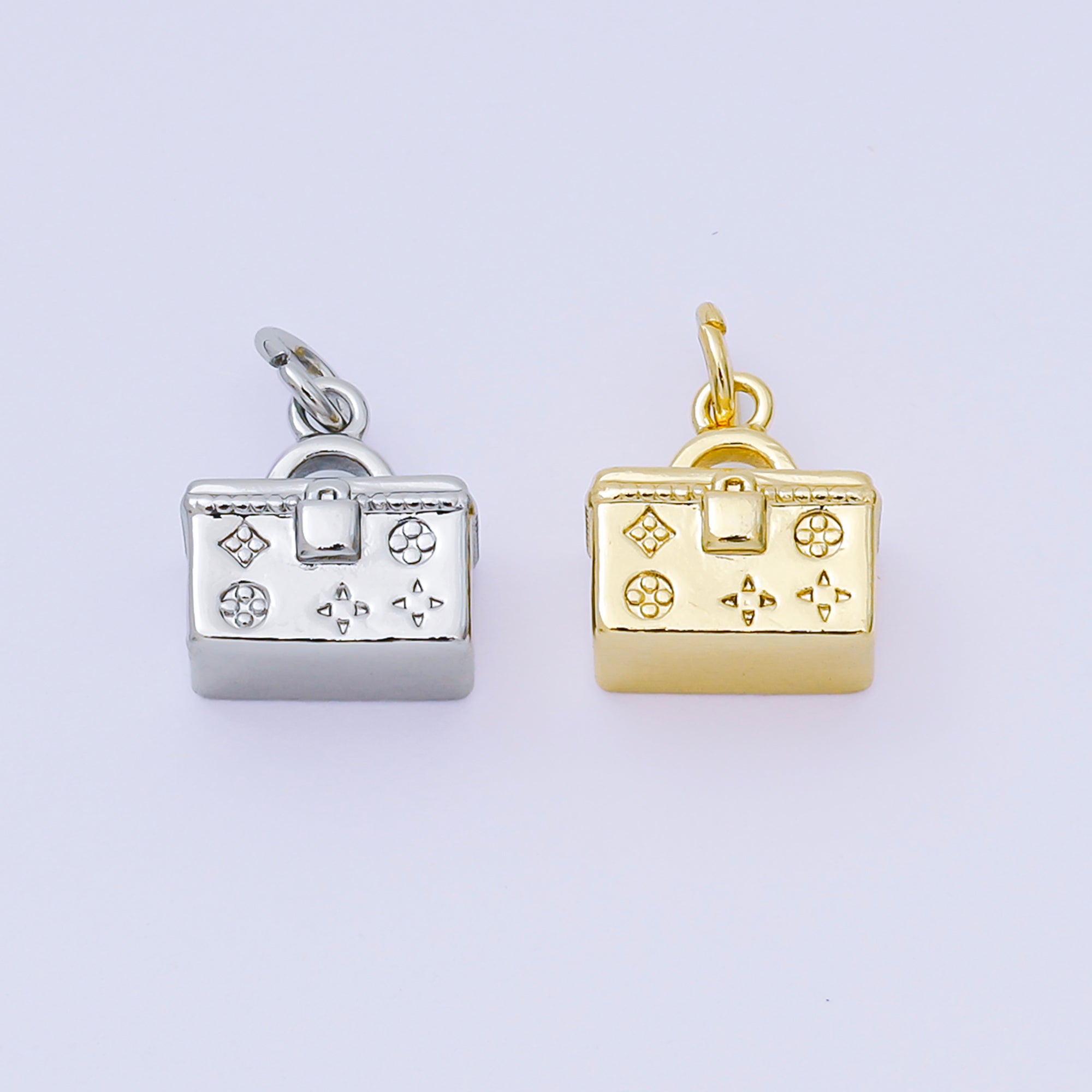 24K Gold Filled 11mm Picnic Floral Bag Charm in Gold & Silver | AH-669