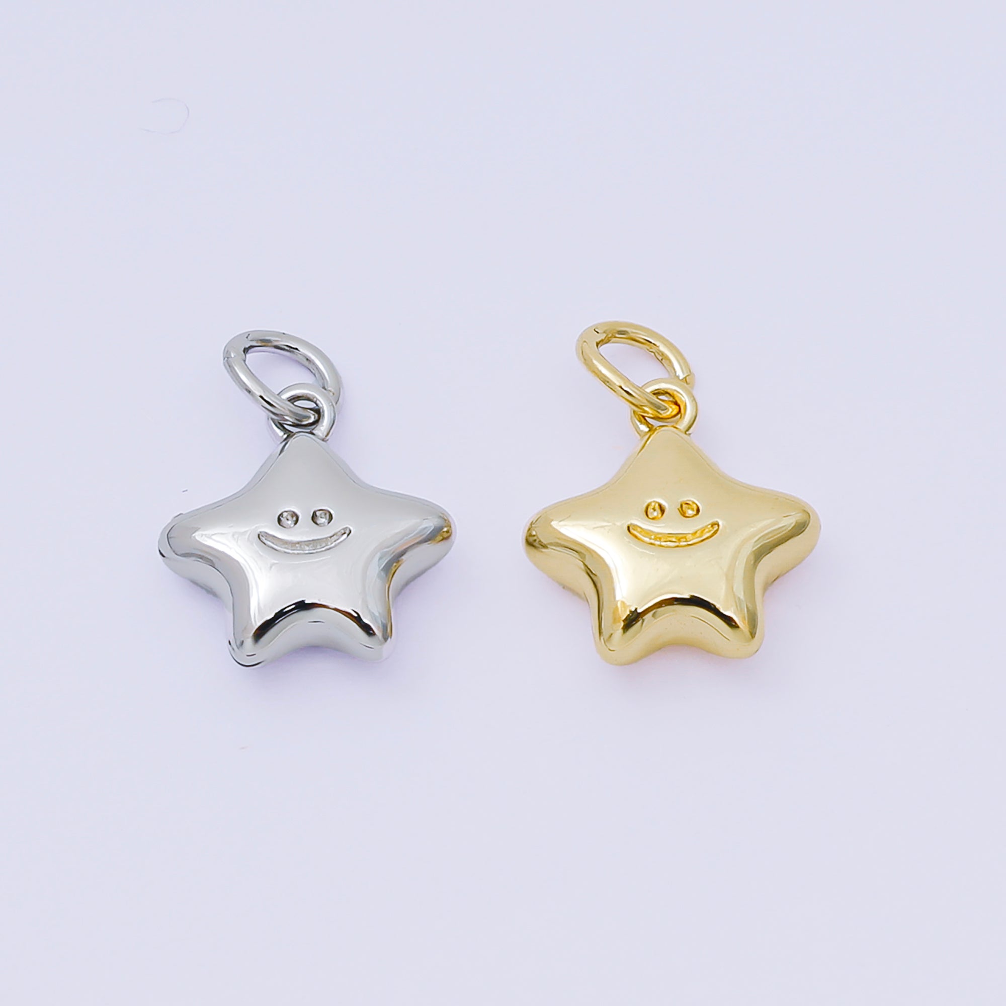 24K Gold Filled 12mm Happy Face Shiny Star Charm in Gold & Silver | AH-670