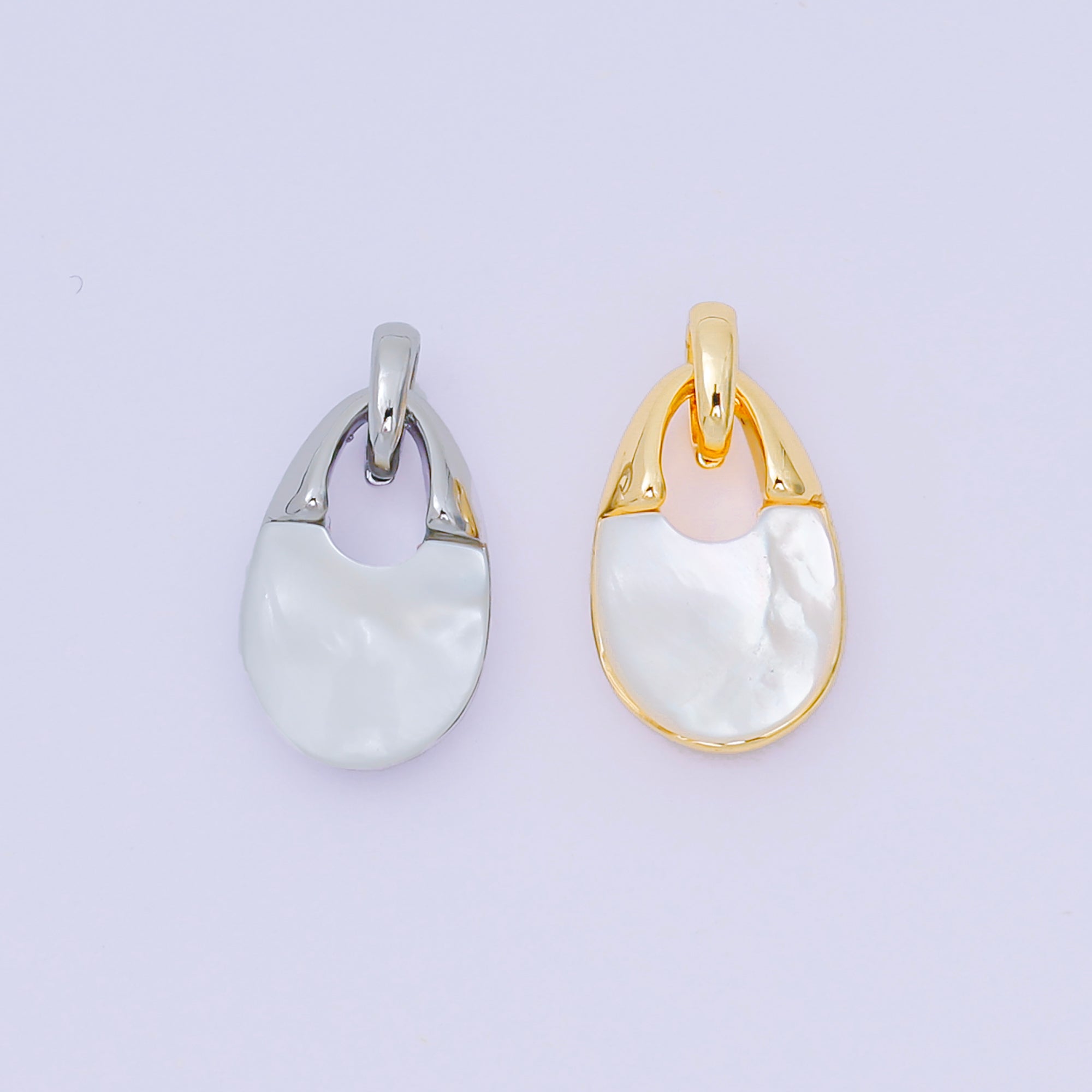 24K Gold Filled 14mm Shell Pearl Mini Padlock Charm Abstract Pendant in Gold & Silver | AA-1582