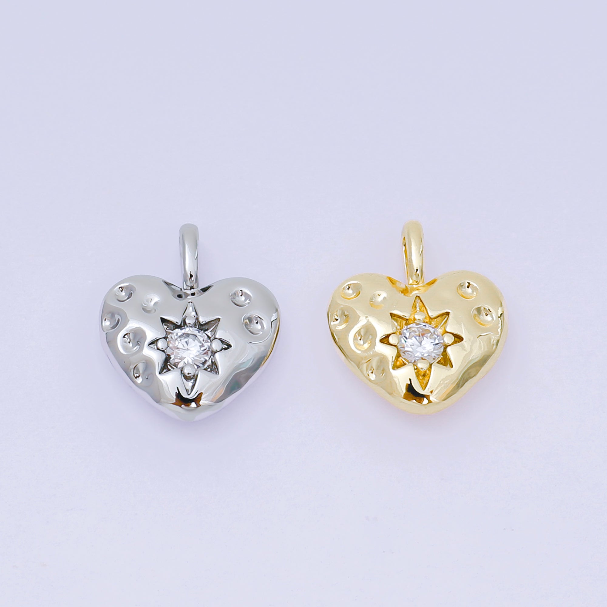 24K Gold Filled 15mm Clear CZ Star Chubby Heart Pendant in Gold & Silver | AH516