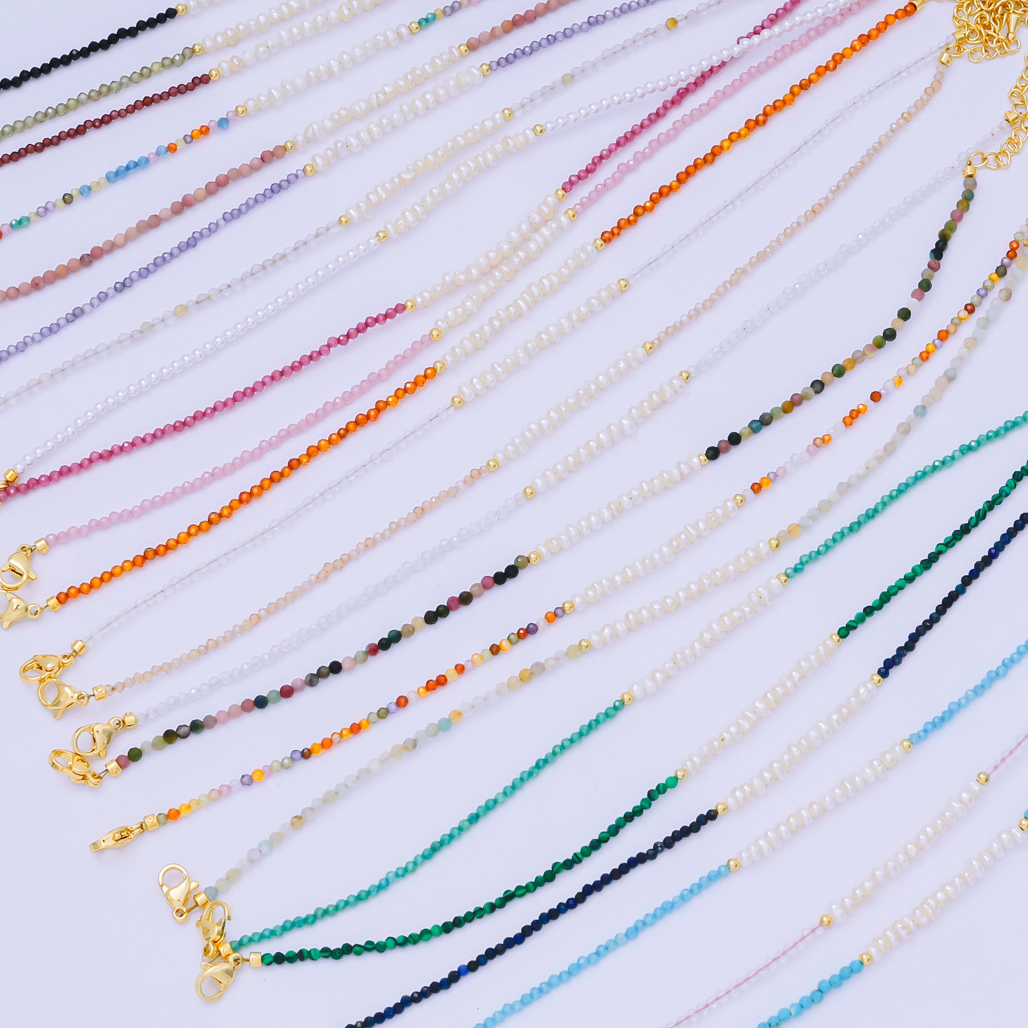 24K Gold Filled Freshwater Pearl Colorful Gemstone Bead Bracelet in Black, Orange, & White | WA-3718 - WA-3740