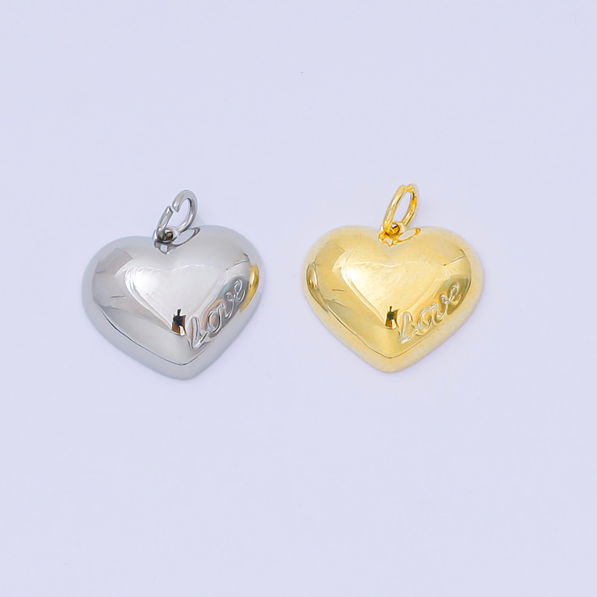 24k Gold Filled "Love" Cursive Script Chubby Heart Charm in Gold & Silver | M570