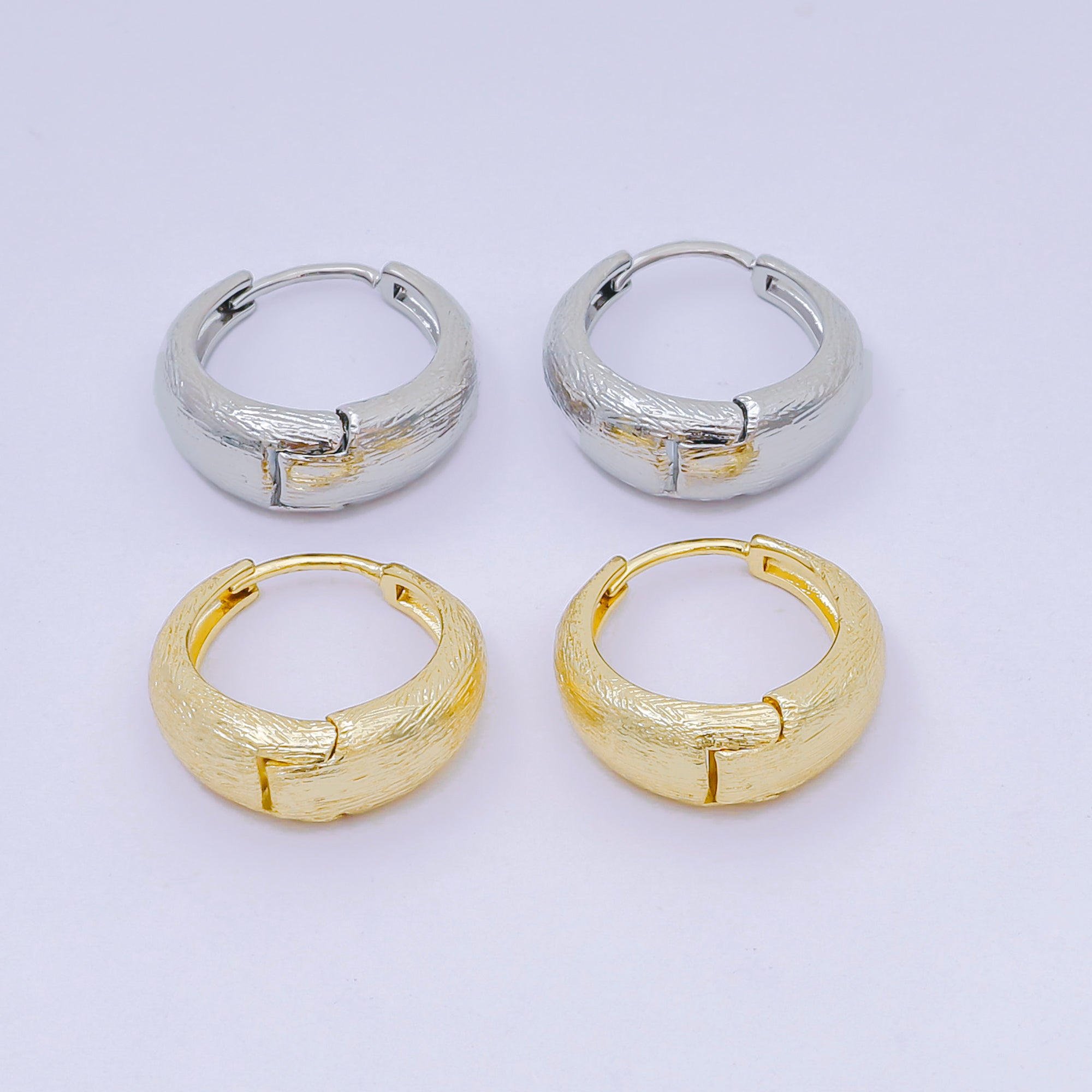 24K Gold Filled Textured Dome Lever Back Huggie Earrings in Gold & Silver | AJ-102 AJ-116