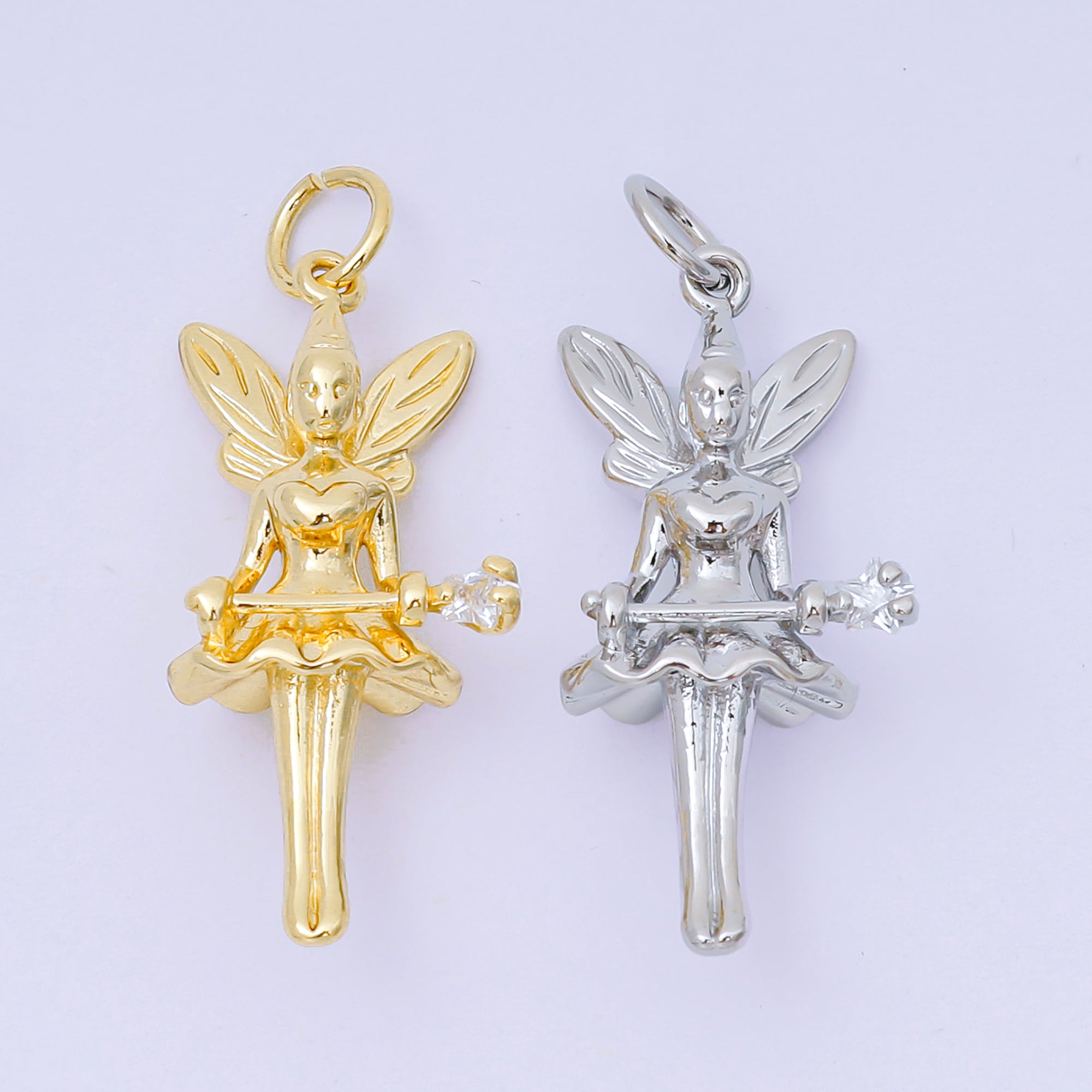 24K Gold Filled 29mm Star-Shaped CZ Little Fairy Angel Charm in Gold & Silver | AC-1582