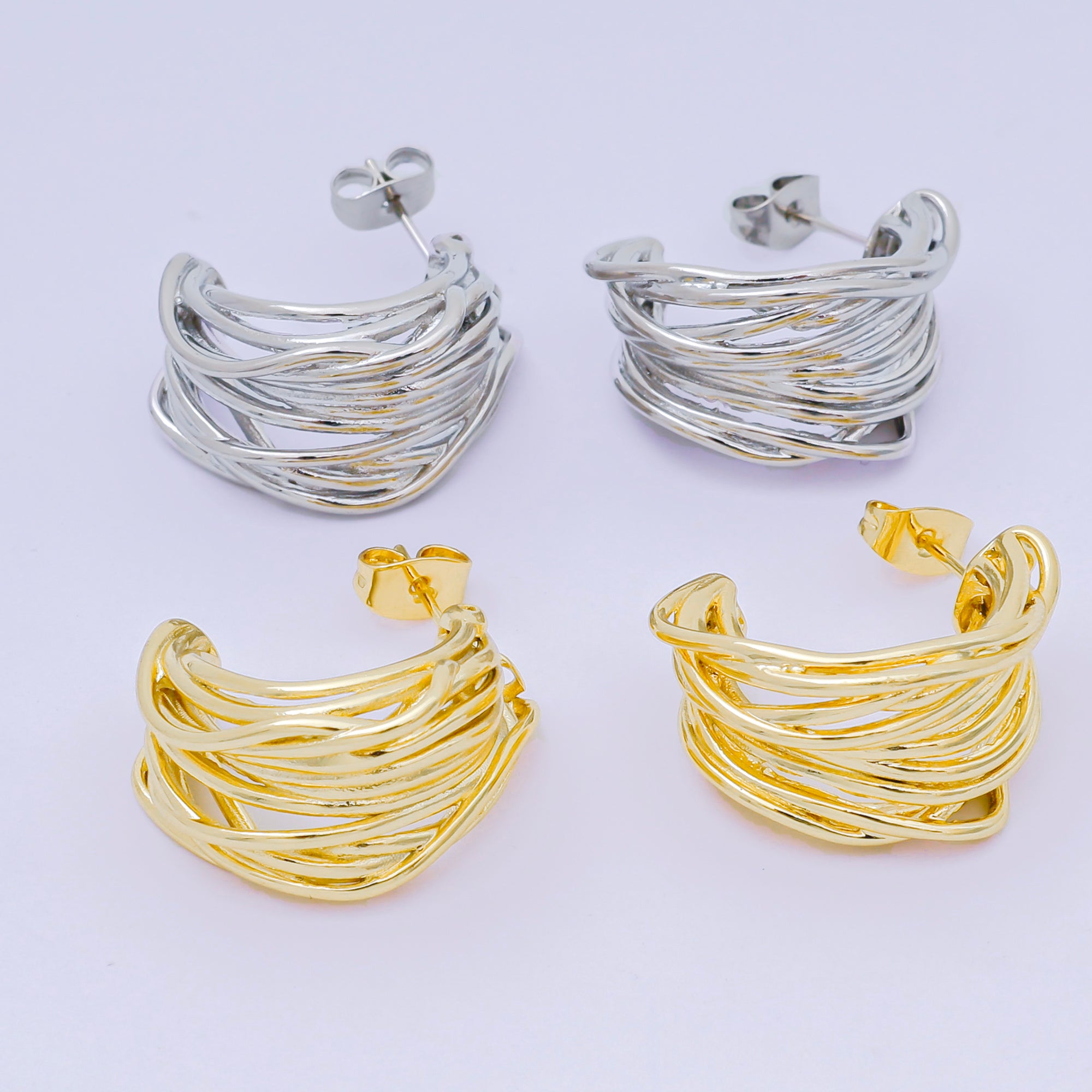 24K Gold Filled Irregular Textures Dome C-Hoop Earrings in Gold & Silver | AJ140 AJ141