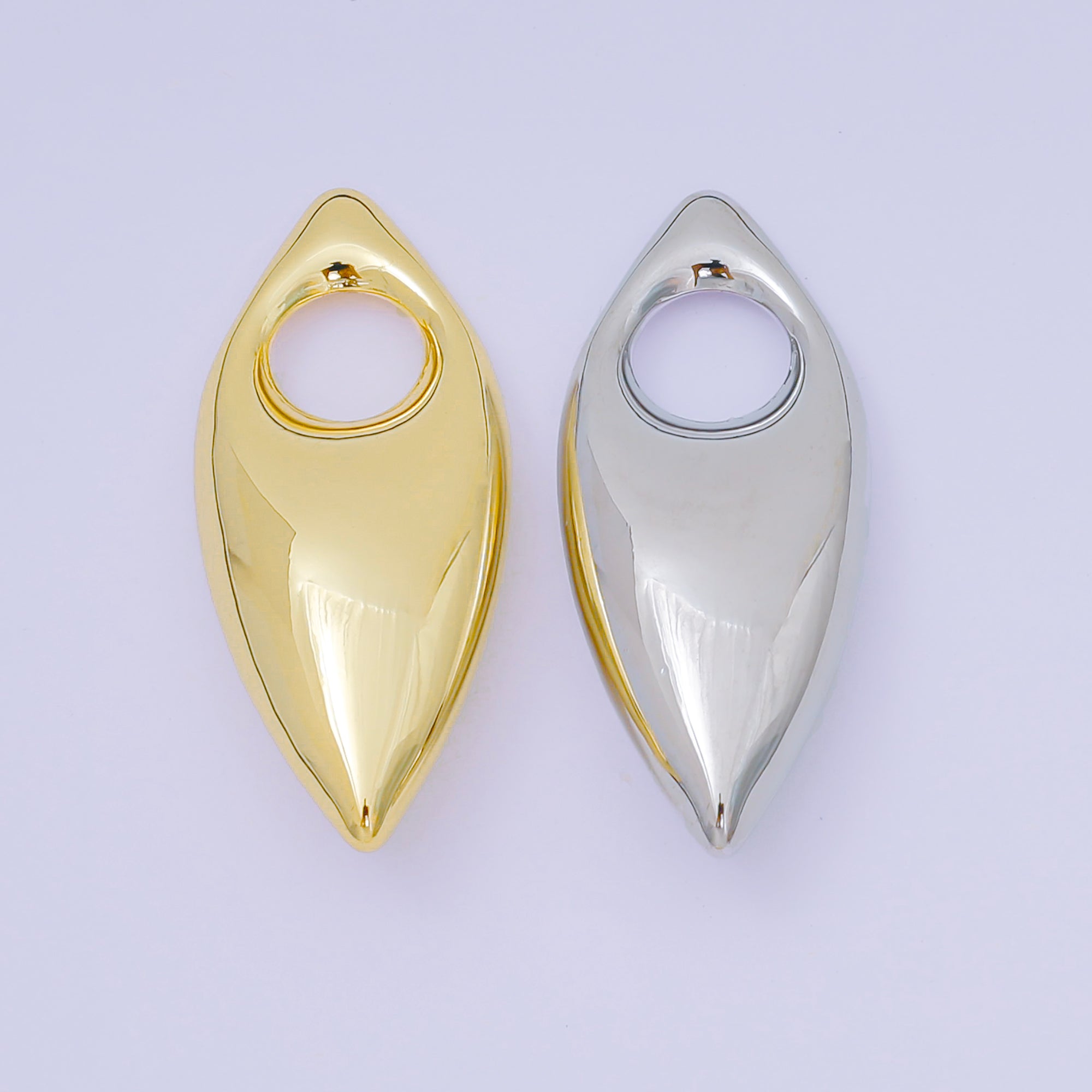 24K Gold Filled 38mm Sharp Leaf-Shaped Teardrop Charm in Gold & Silver | AC-1584