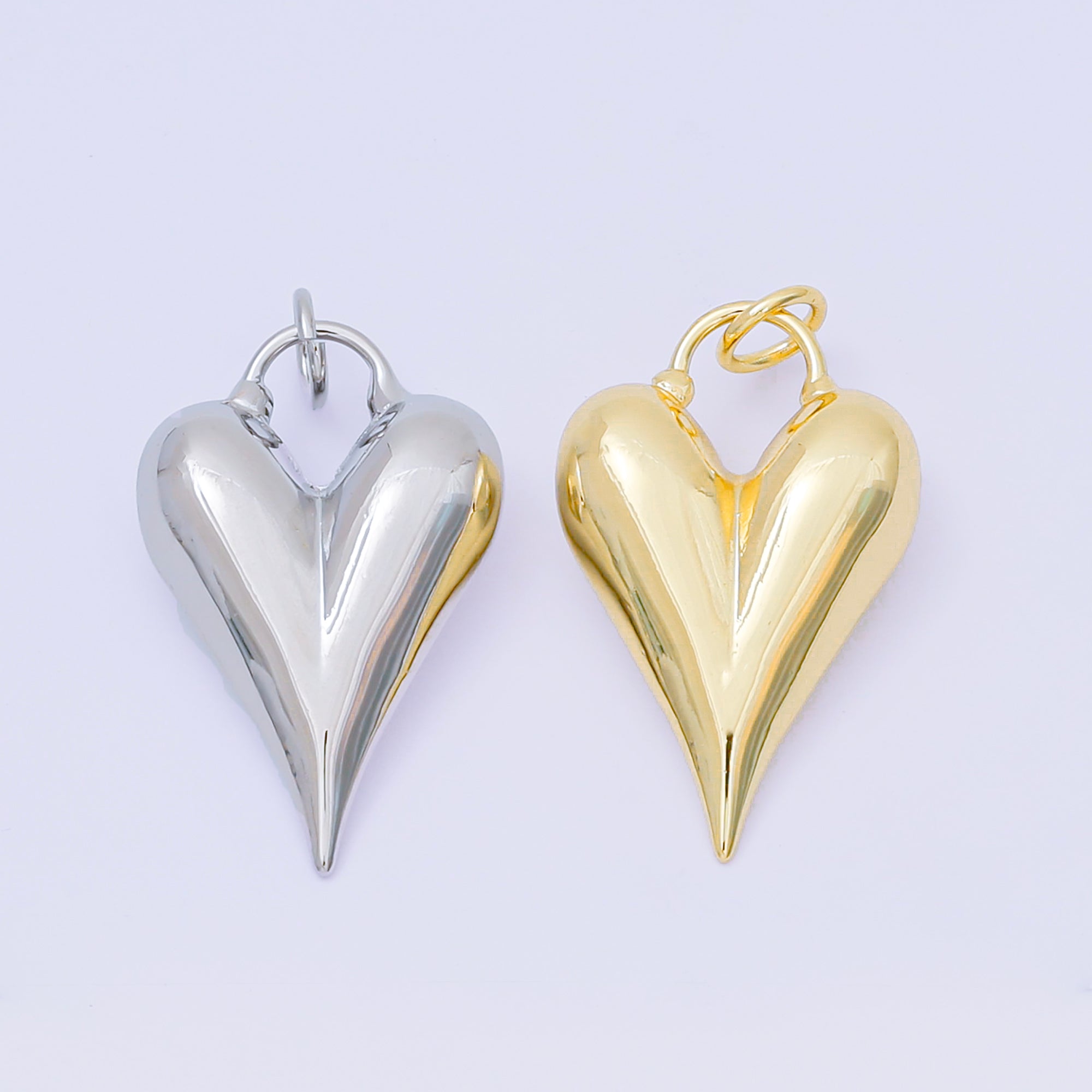 24K Gold Filled 32mm Sharp Heart V-Letter Shaped Charm in Gold & Silver | AC-1583
