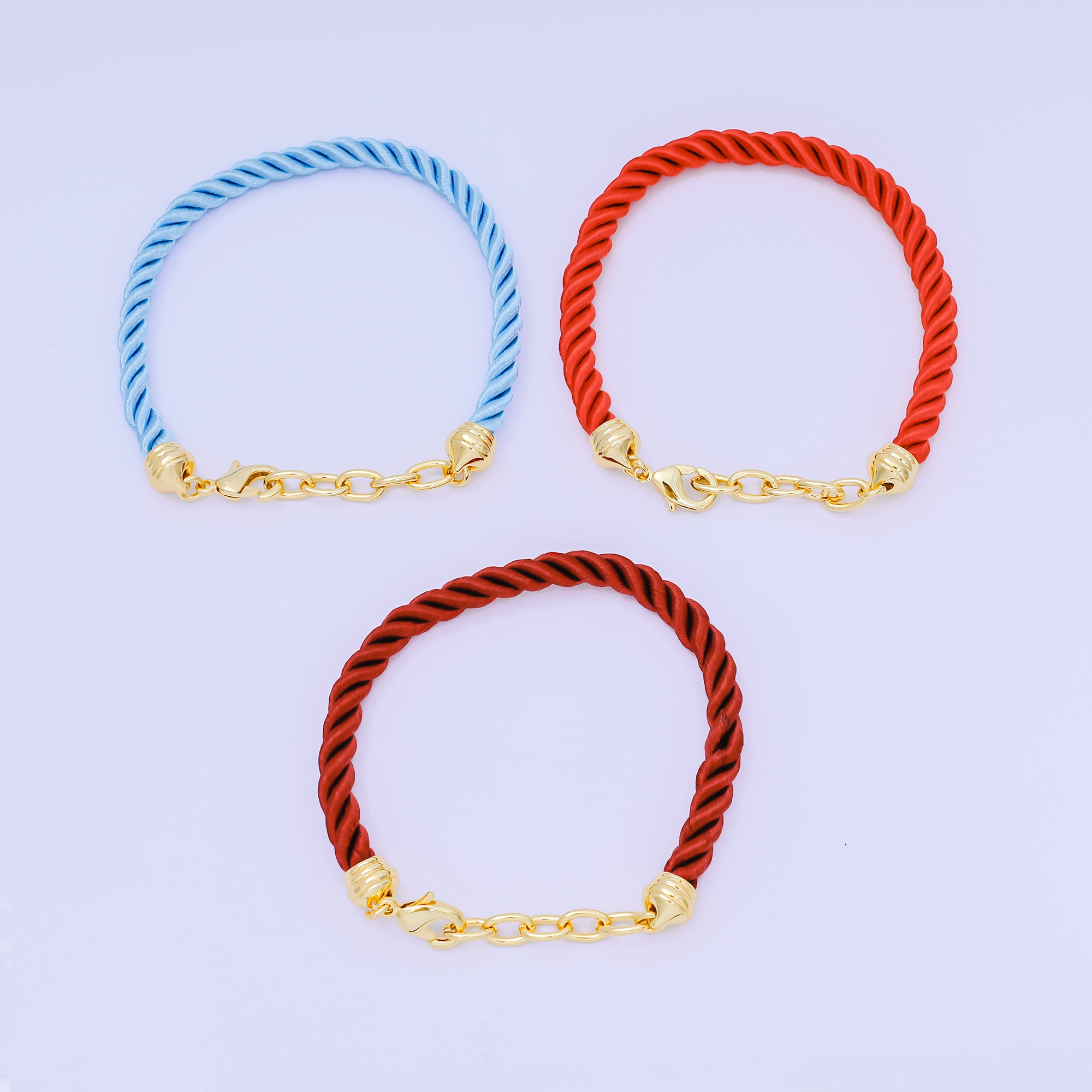 24K Gold Filled Braided silk rope necklace cords Rope Chain Bracelet in Red & Blue | WA-3368 - WA-3370