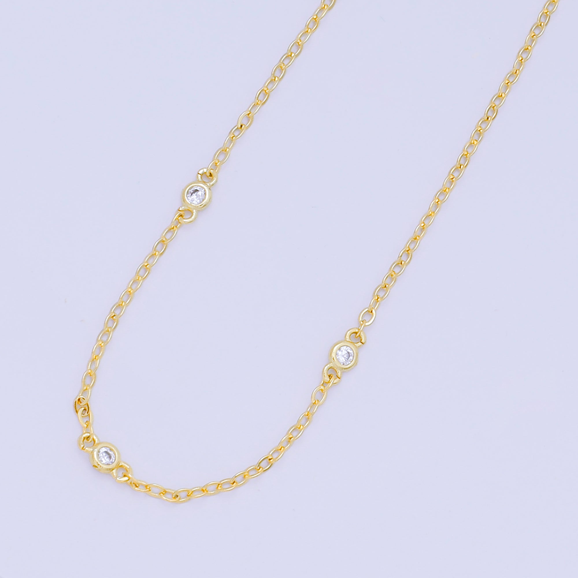 24K Gold Filled Triple Micro Paved CZ Highlights Contemporary Anchor Link Chain Necklace 20.47 Inch | WA-3361