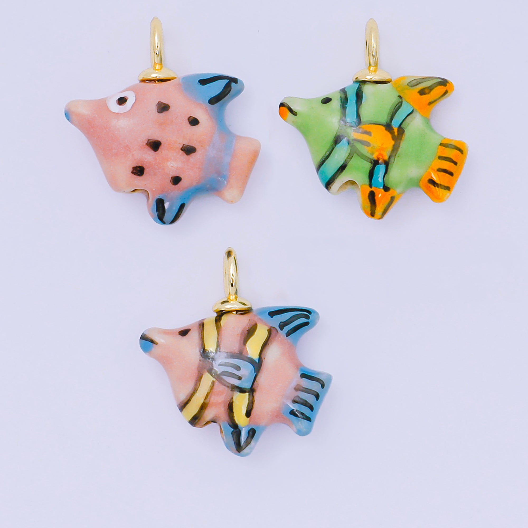 24K Gold Filled 23mm Handmade Ceramic Colorful Under the Sea Fish Animals Charm | AF1506 AF1508