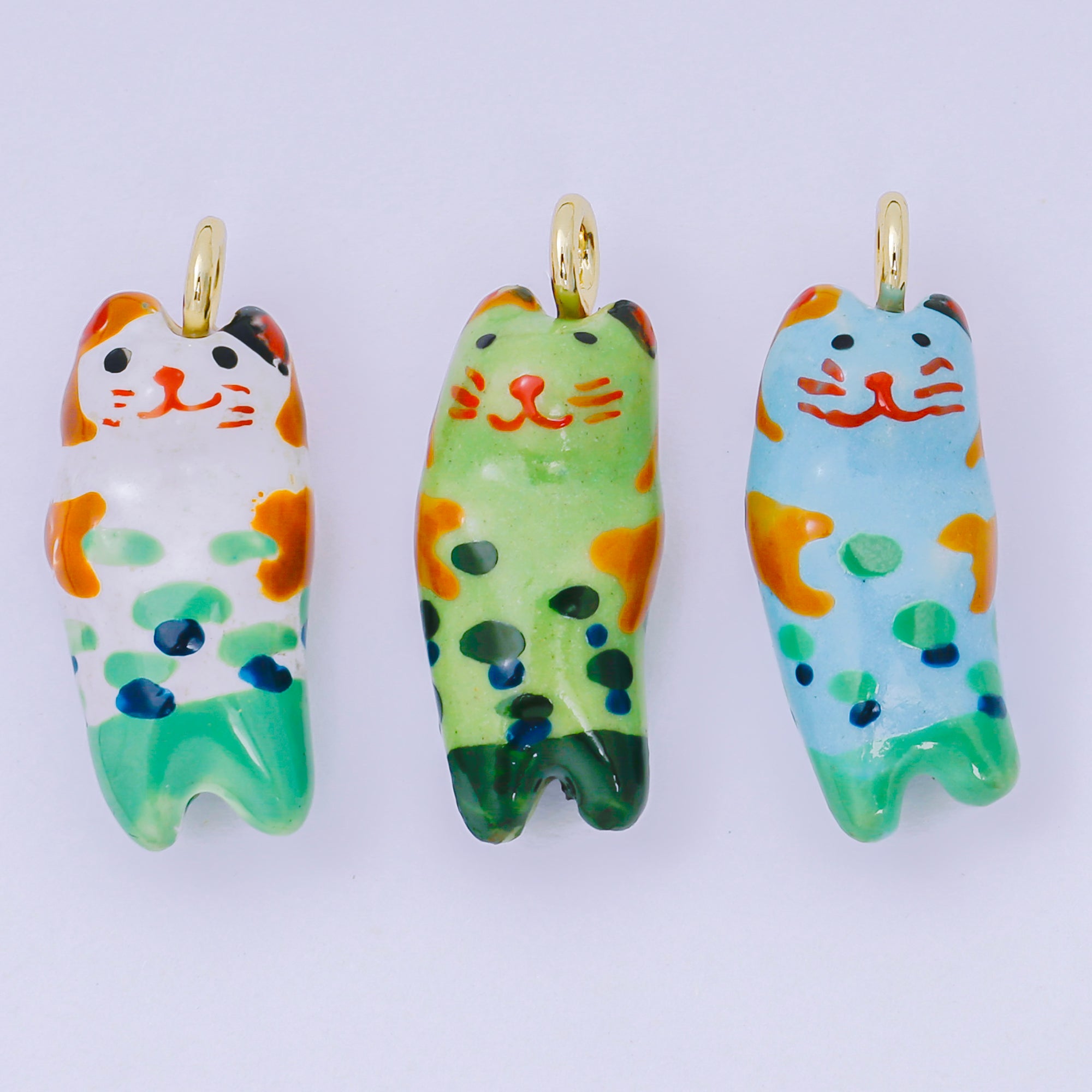 24K Gold Filled 31mm Handmade Ceramic Colorful Kitten Cat Pet Animals Charm | AF1509 AF1510 AF1513