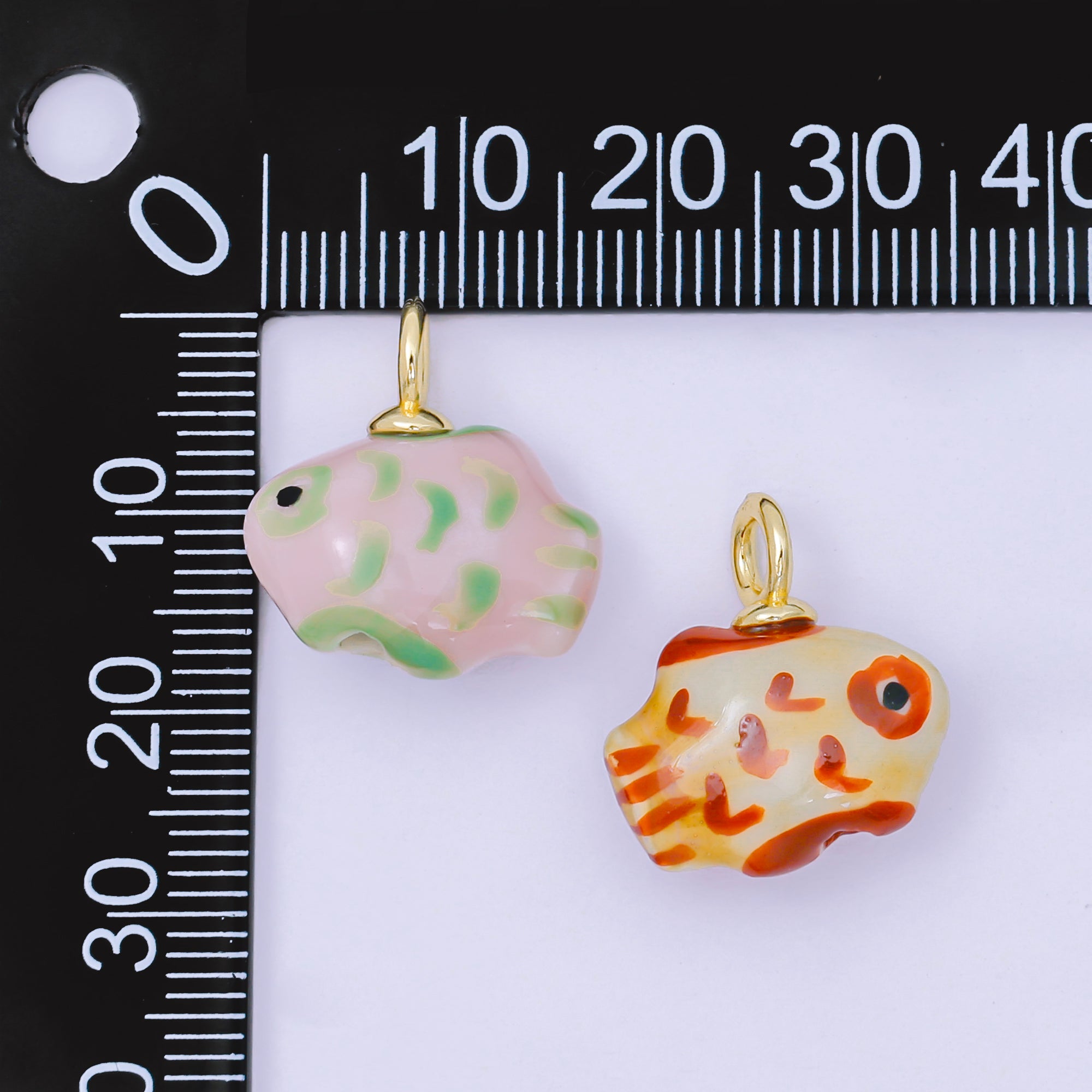 24K Gold Filled 19mm Ceramic Art Pocket Sea Fish Animal Charm in Pink, Red, & Yellow | M-783 M-794 M-755 M-770