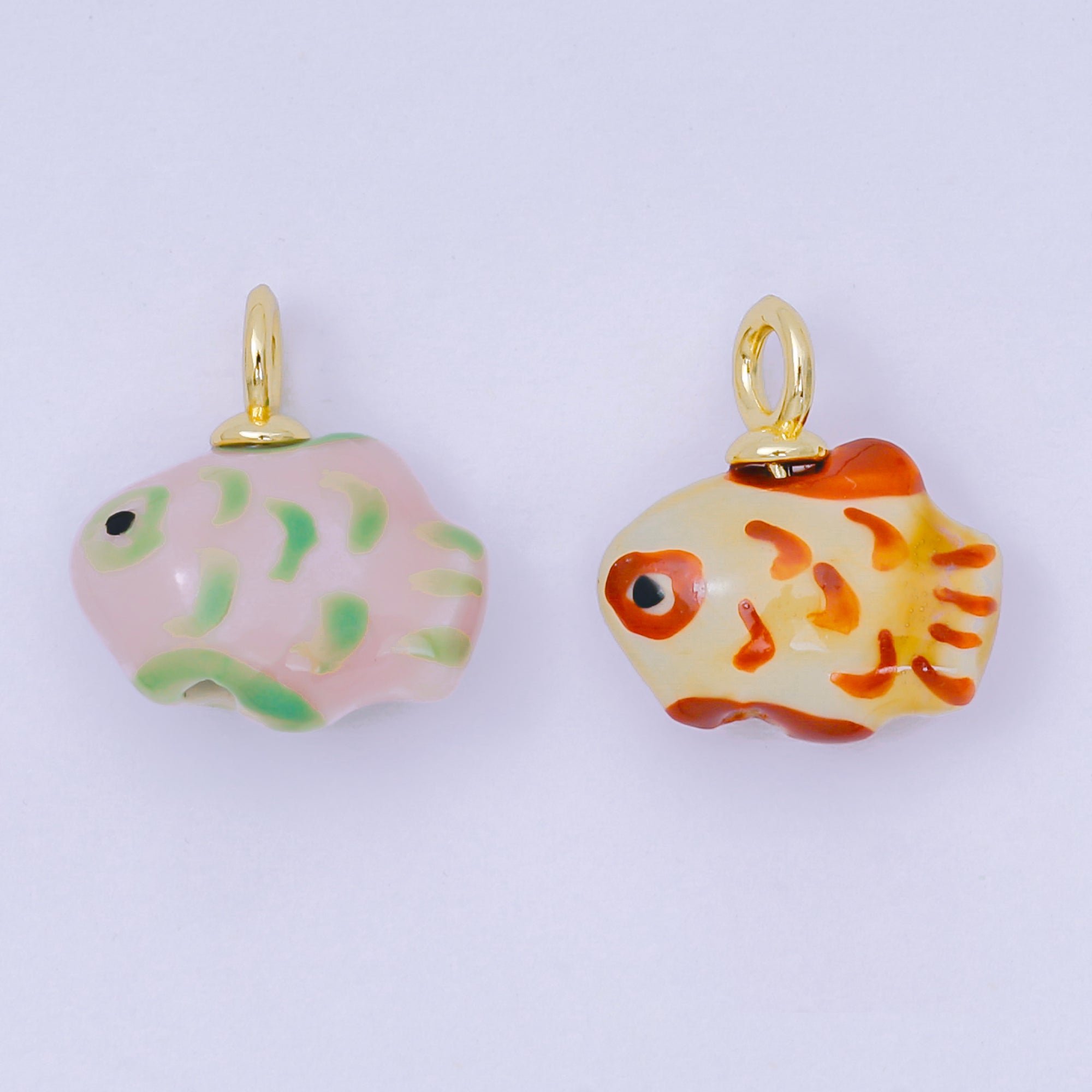 24K Gold Filled 19mm Ceramic Art Pocket Sea Fish Animal Charm in Pink, Red, & Yellow | M-783 M-794 M-755 M-770