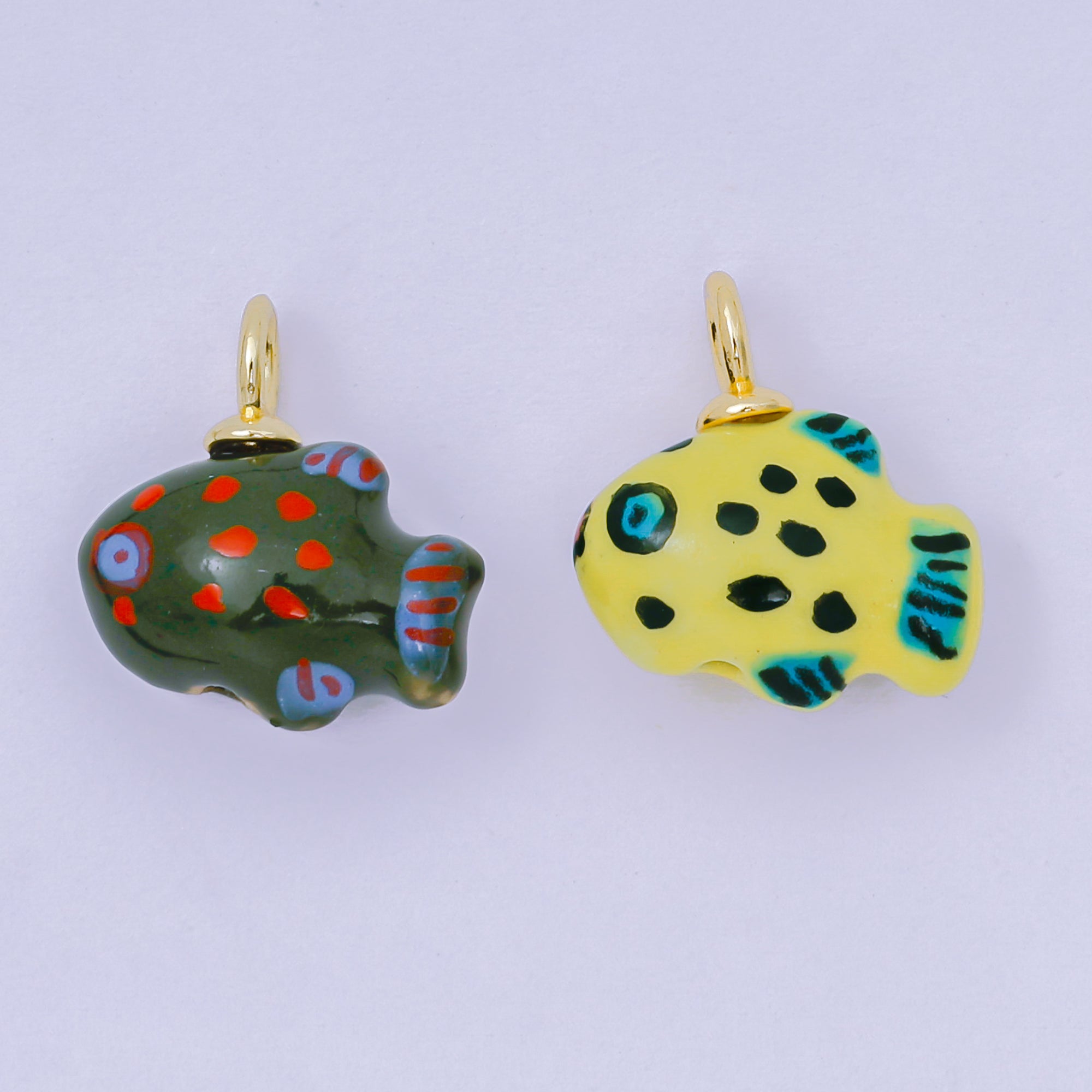 24K Gold Filled 19mm Ceramic Art Pocket Sea Fish Animal Charm in Pink, Red, & Yellow | M-783 M-794 M-755 M-770