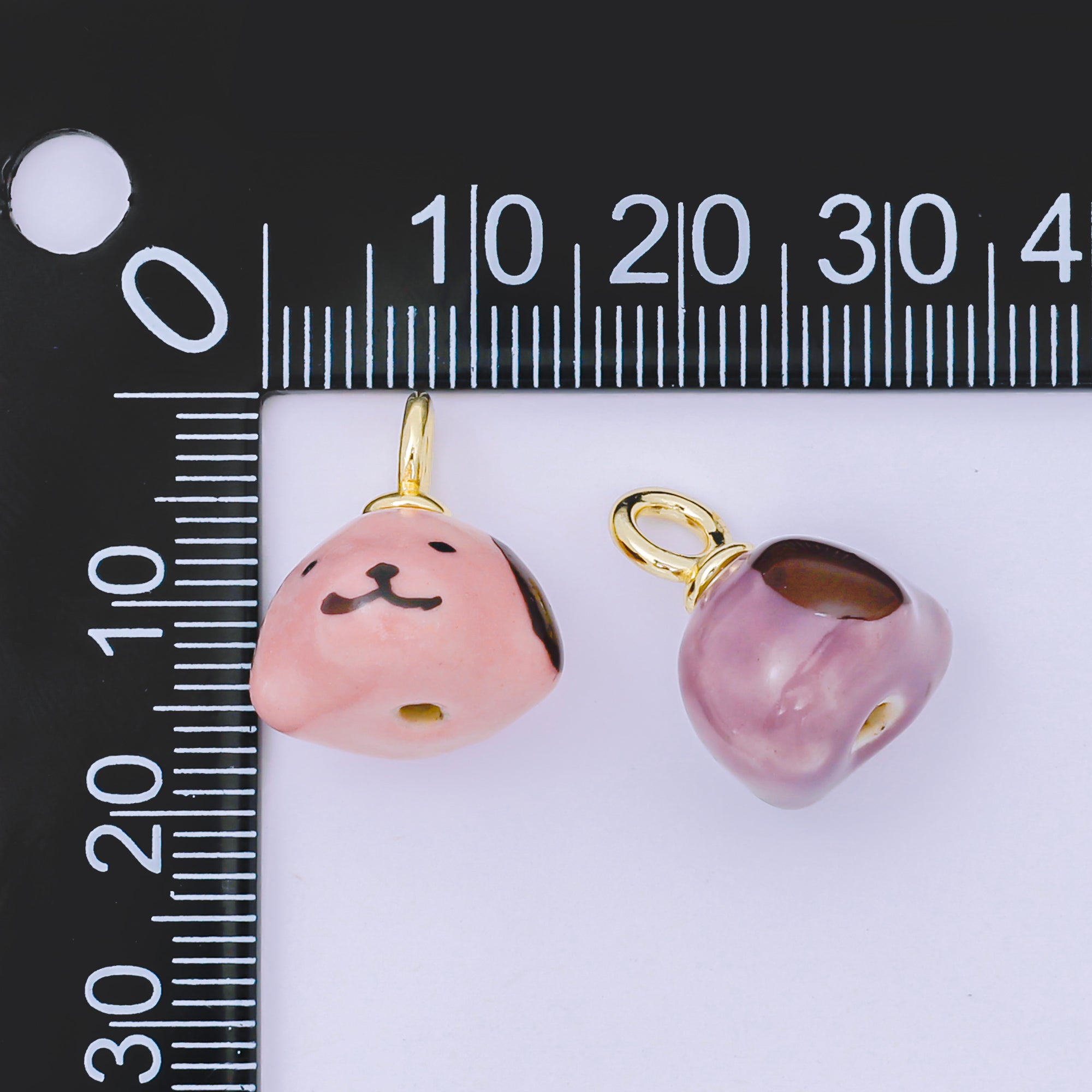 24K Gold Filled 17mm Blue, Pink, Green Ceramic Puppy Dog's Head Charm | AF1272 - AF1273