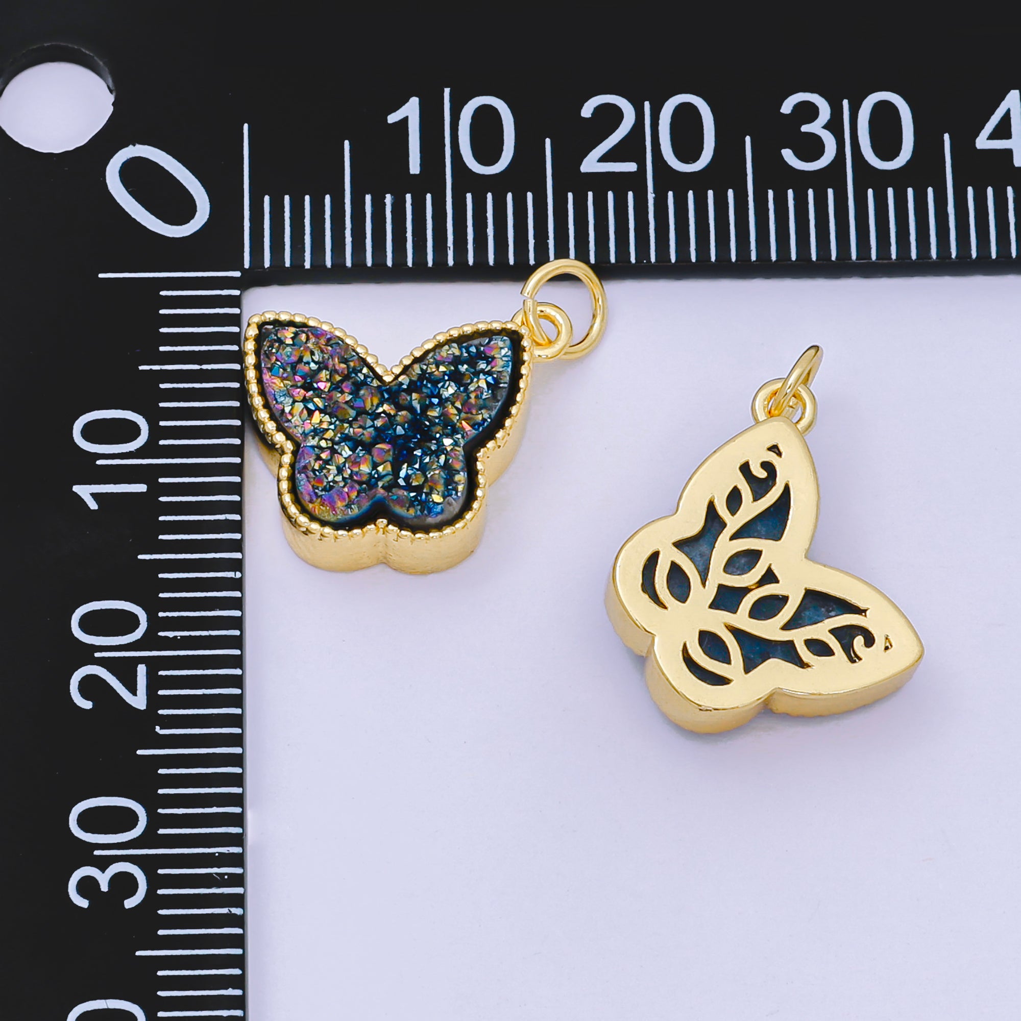 24K Gold Filled 14mm Crystal Quartz Glittery Butterfly Animal Charm | D-668 D-677 D-700 D-708 D-757 D-796 D-810