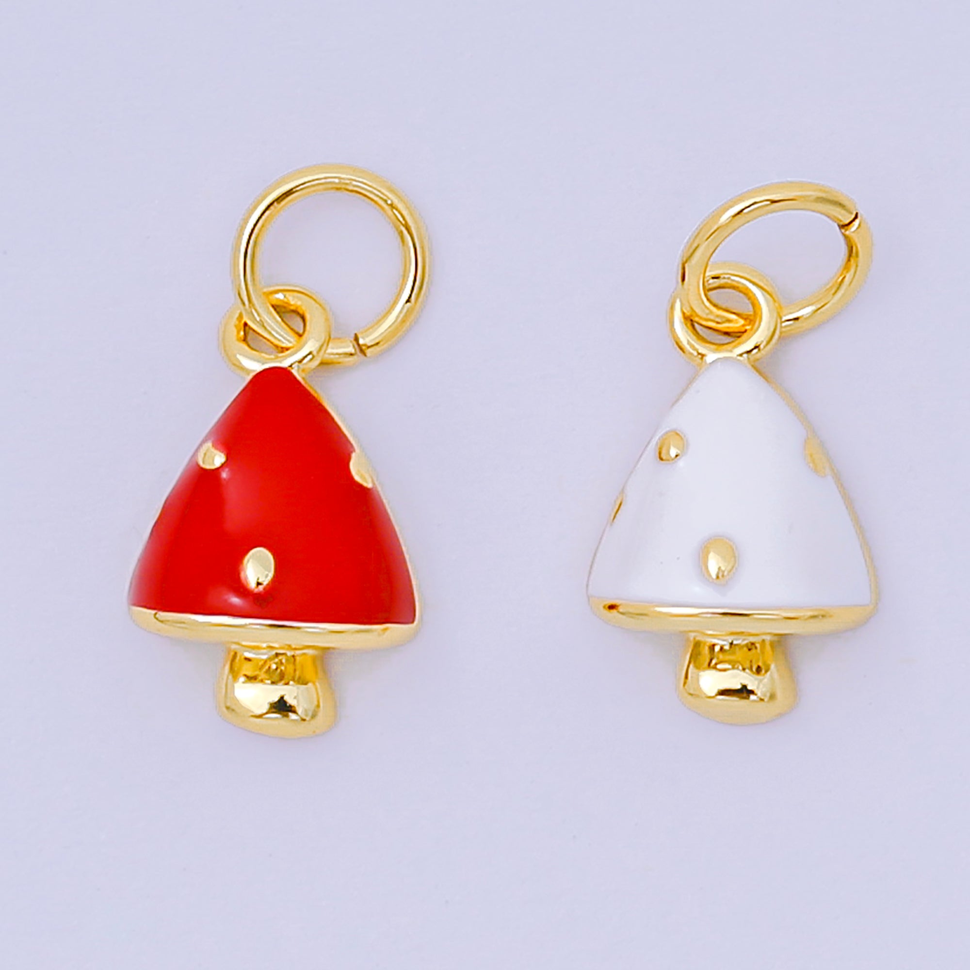 24K Gold Filled 11.5mm Red & White Enamel Art Wild Mushroom Charm | D-536