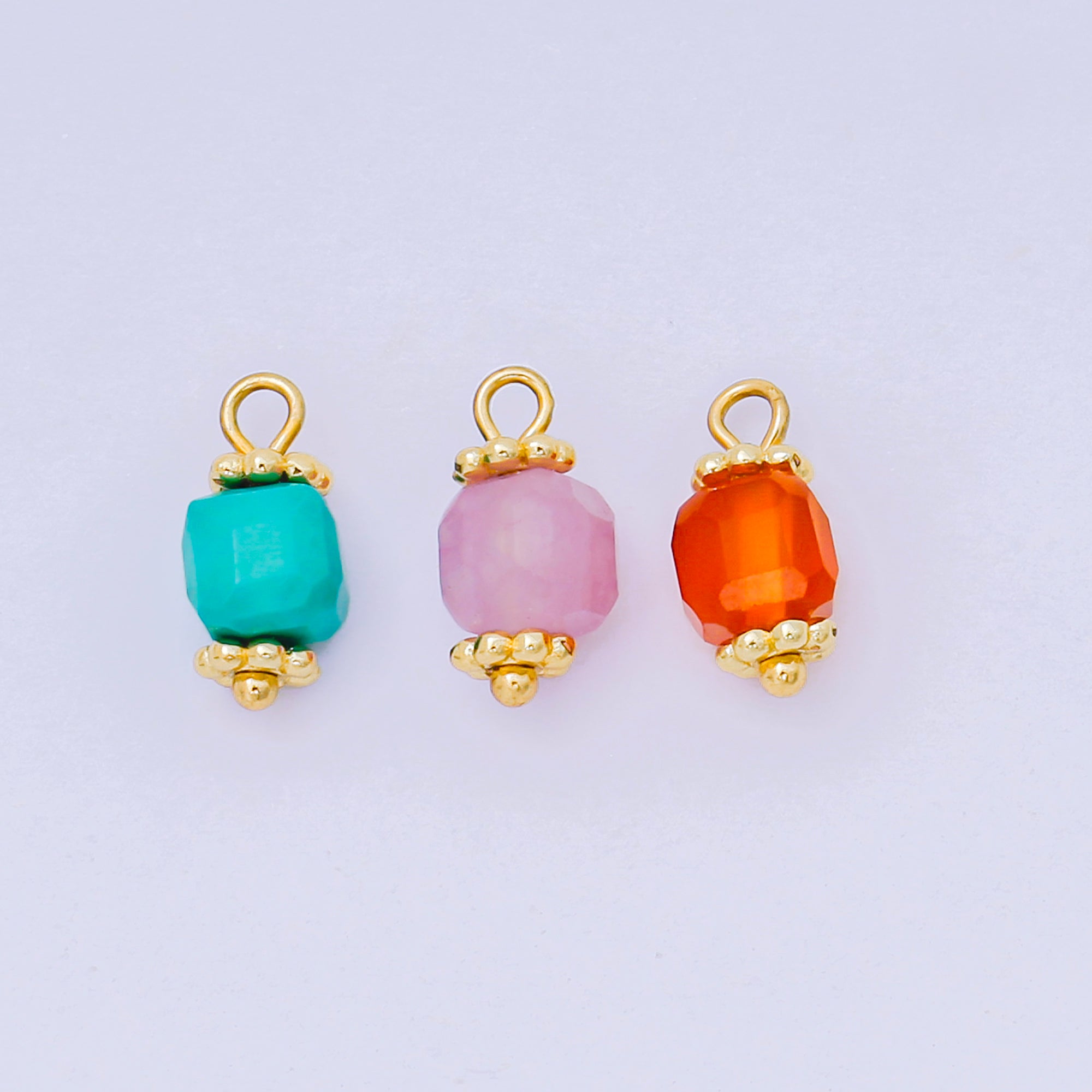 24K Gold Filled 11mm Acrylic Art Candy Tropical Round Charm in Teal, Pink, & Orange | AH-661 AH-662