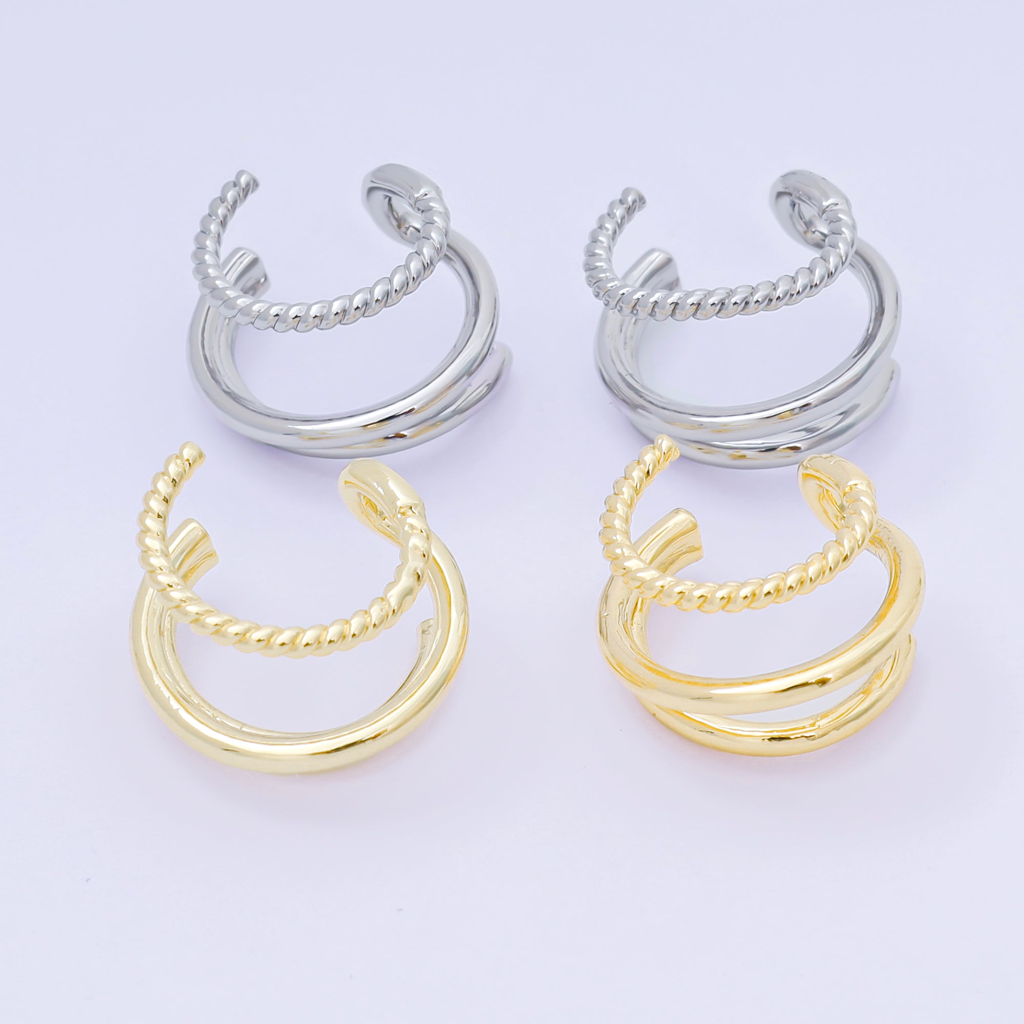 24K Gold Filled Three Styles Band Ear Cuff Earrings in Gold & Silver | AI184 AI185