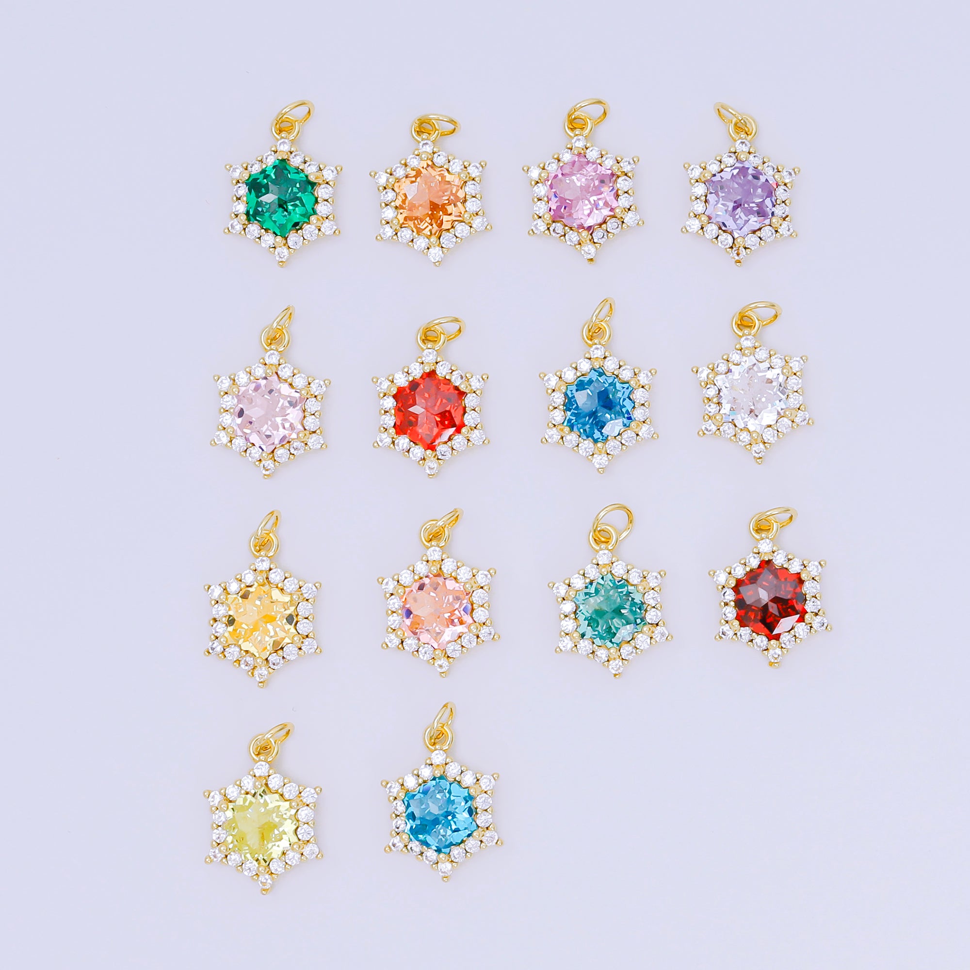 24K Gold Filled 16.9mm Micro Paved CZ Crystal Quartz Northen Star-Shaped Charm | AC-1575 - AC-1581