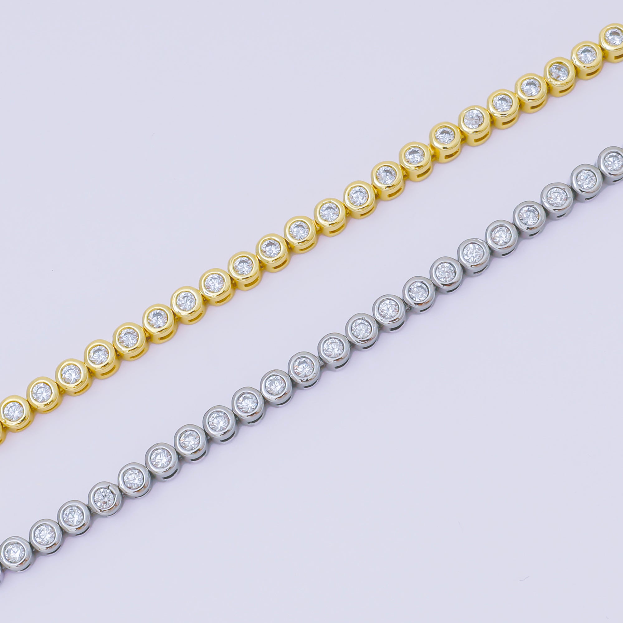24K Gold Filled 3mm Round CZ 7 Inches Tennis Bracelet in Gold & Silver | WA-2254 WA-2256