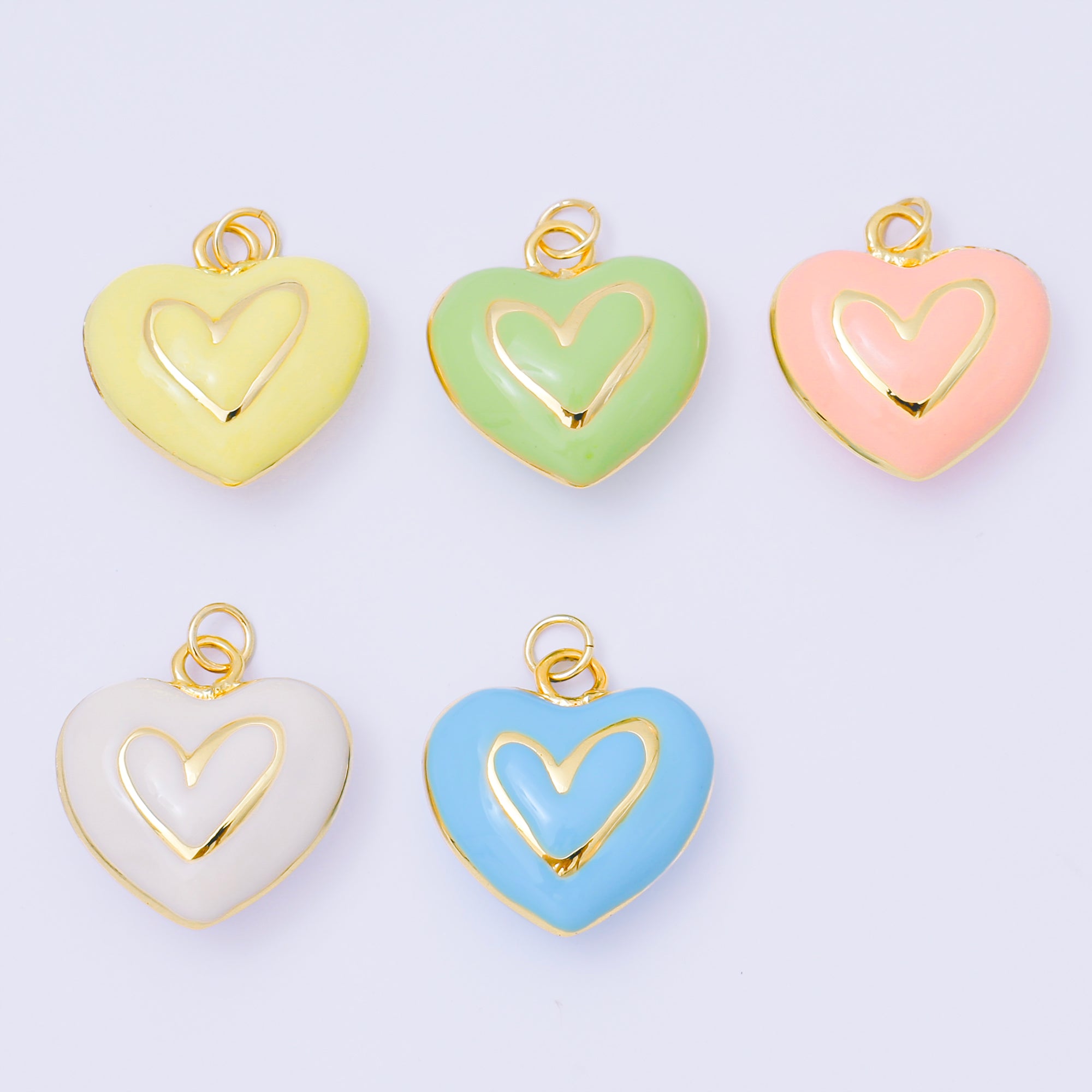 24K Gold Filled 21mm Pastel Color Enamel Heart Add-On Jewelry Charm | AC1621 - AC1623