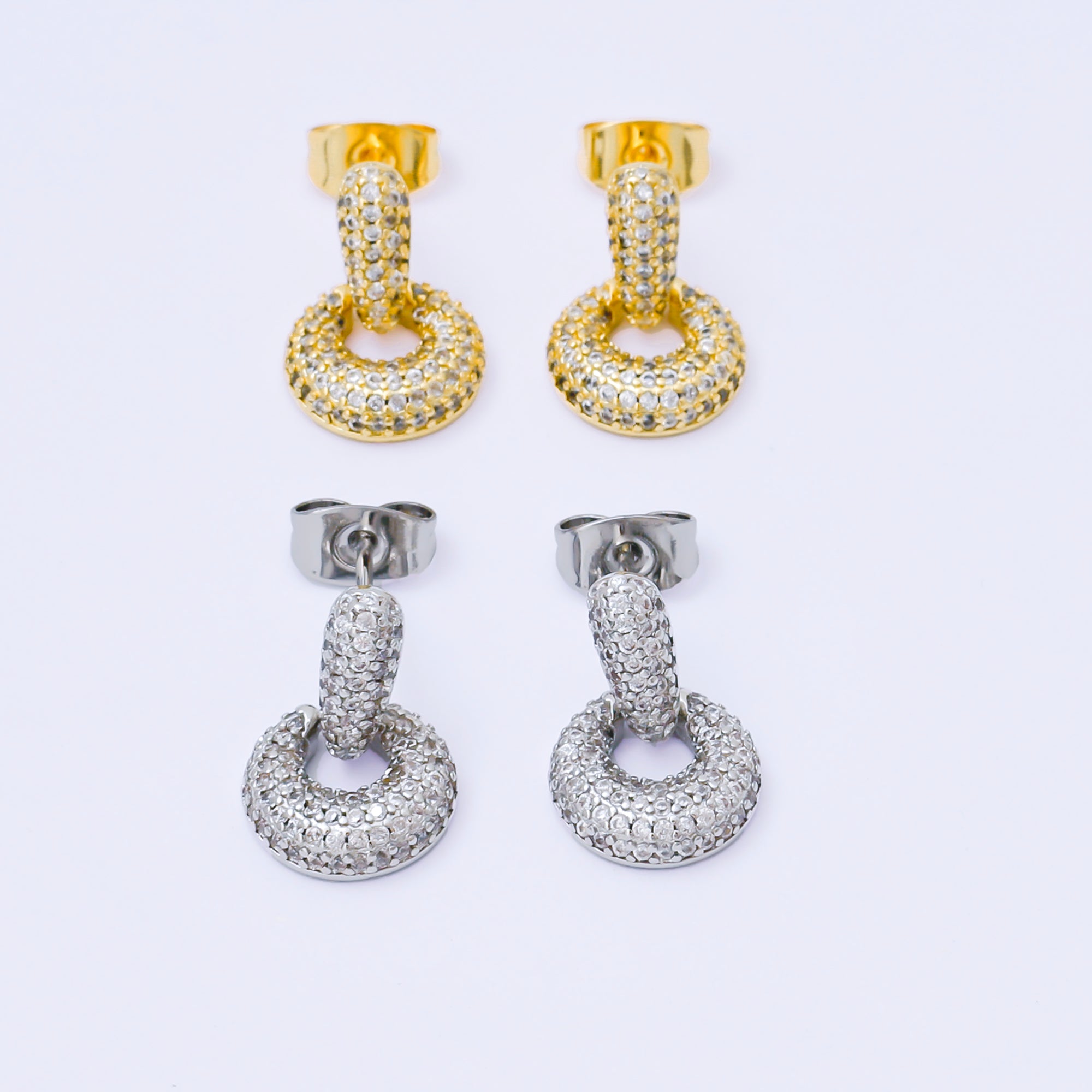 24K Gold Filled Micro Paved CZ Sparkle Door Knocker Earrings in Gold & Silver | AJ127 AJ128