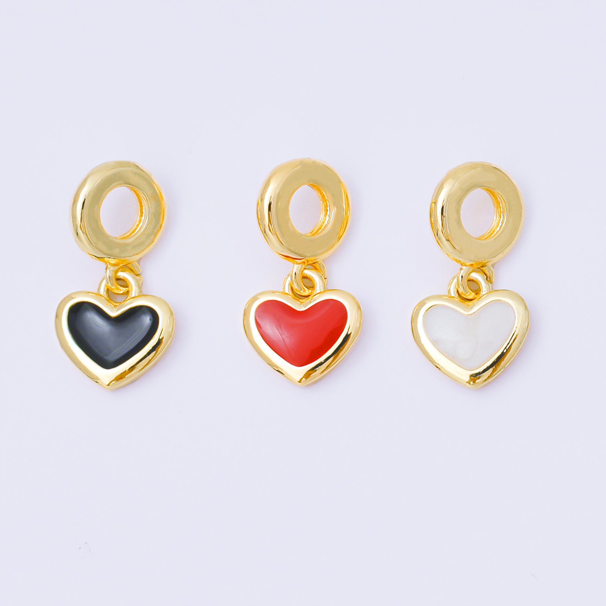 24K Gold Filled 11mm Red, Black, & White Enamel Heart Rondelle Drop Charm | AC1630 AH636