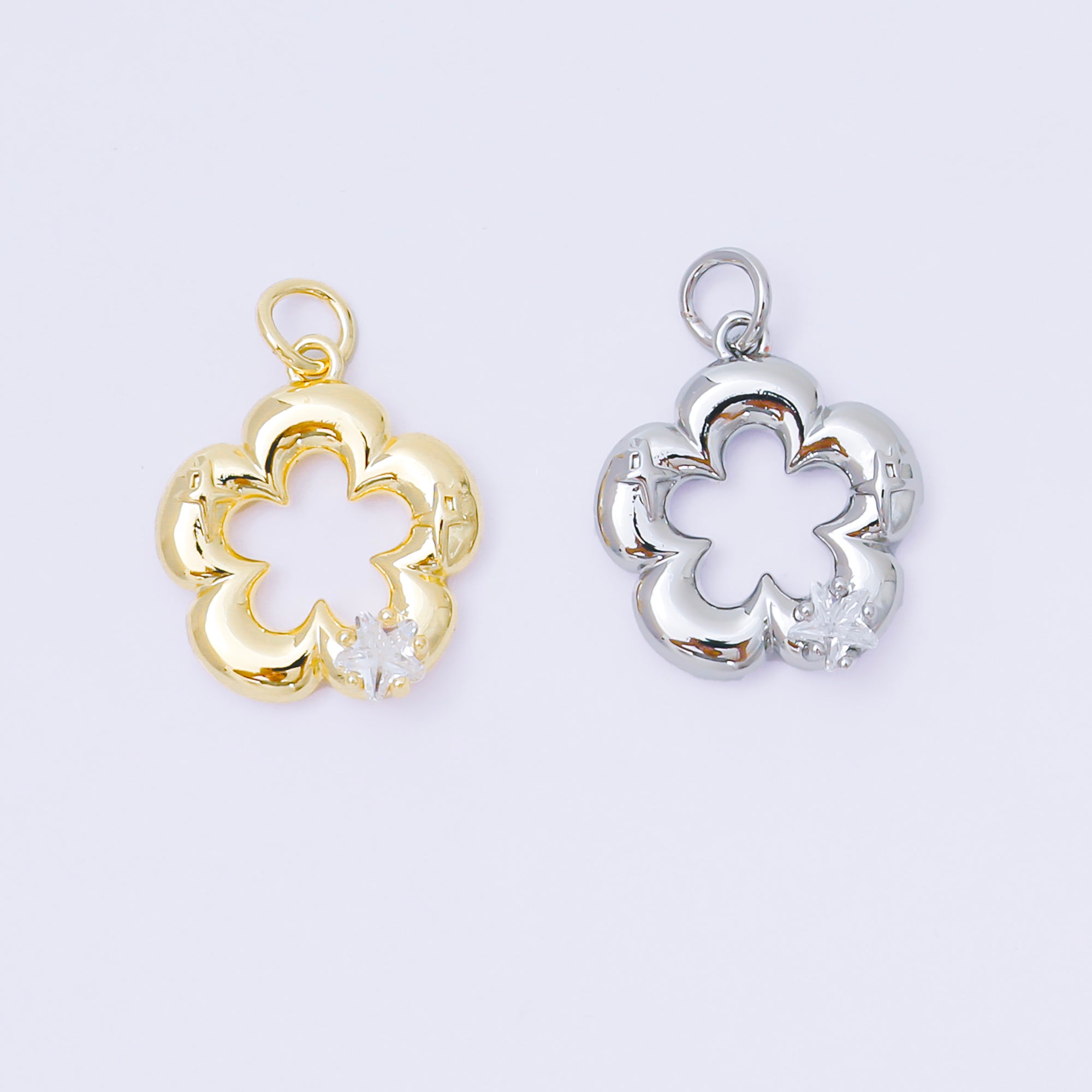 24K Gold Filled 18mm Star-Shaped CZ Dainty Lily Flower Charm in Gold & Silver | AF1254
