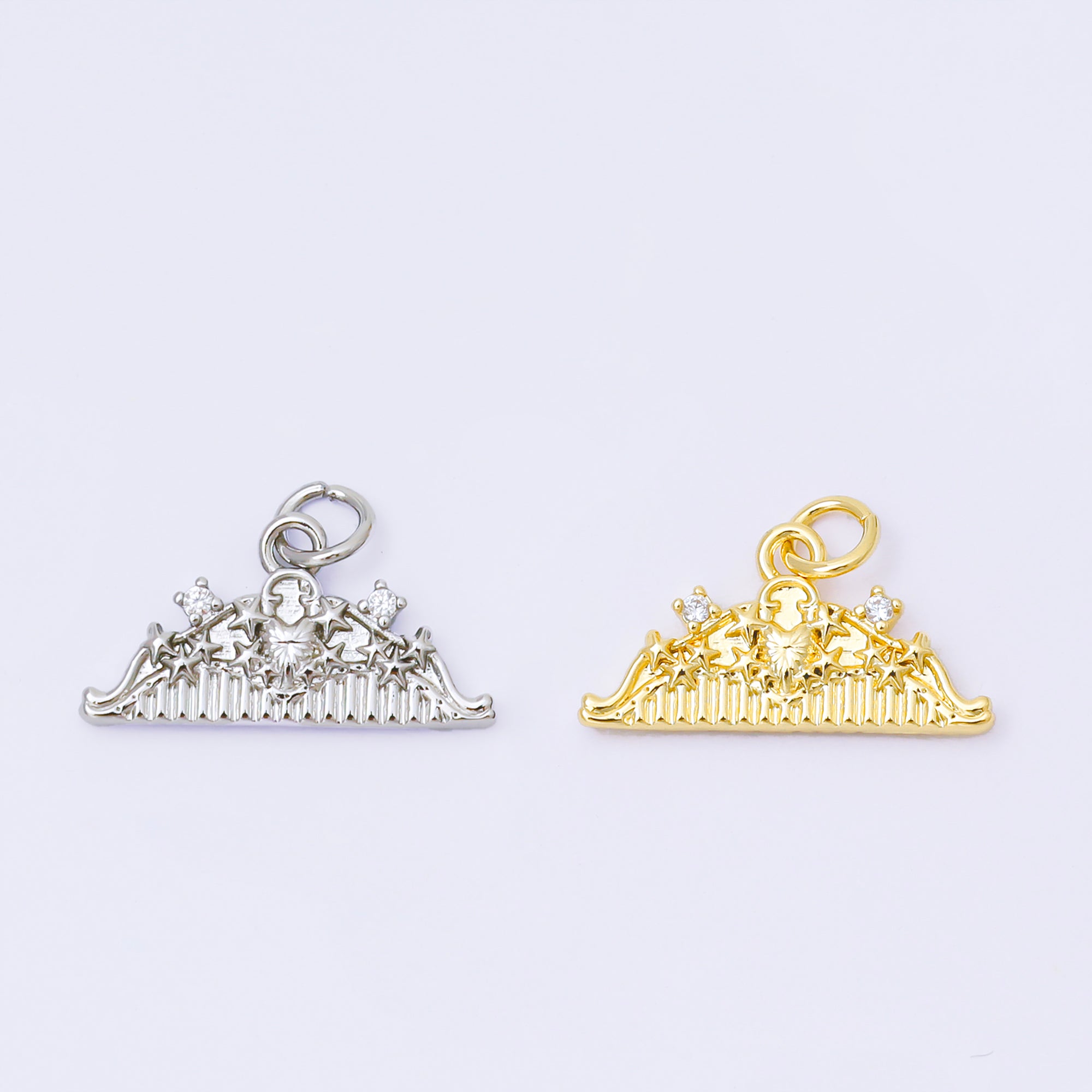 24K Gold Filled 10mm Twin Round CZ Lovely Tiara Charm in Gold & Silver | AF1251