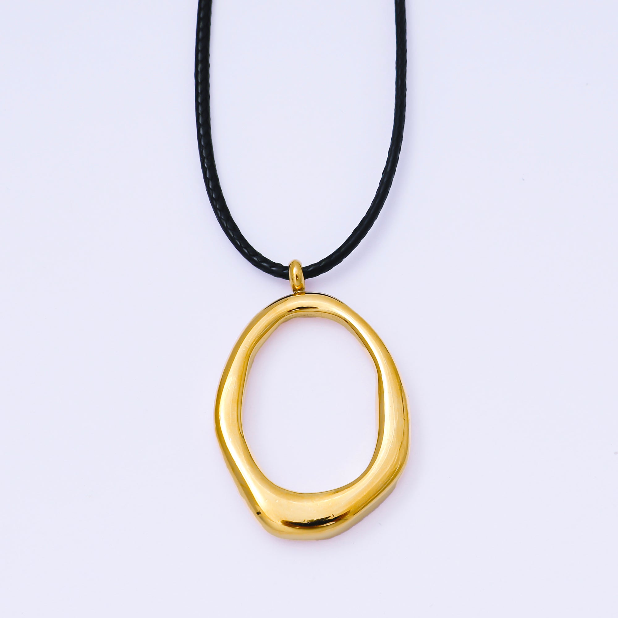 Gold Stainless Steel 1.6mm Freerform Oblong Leather Chain 16 Inch Necklace with Extender | WA-1377