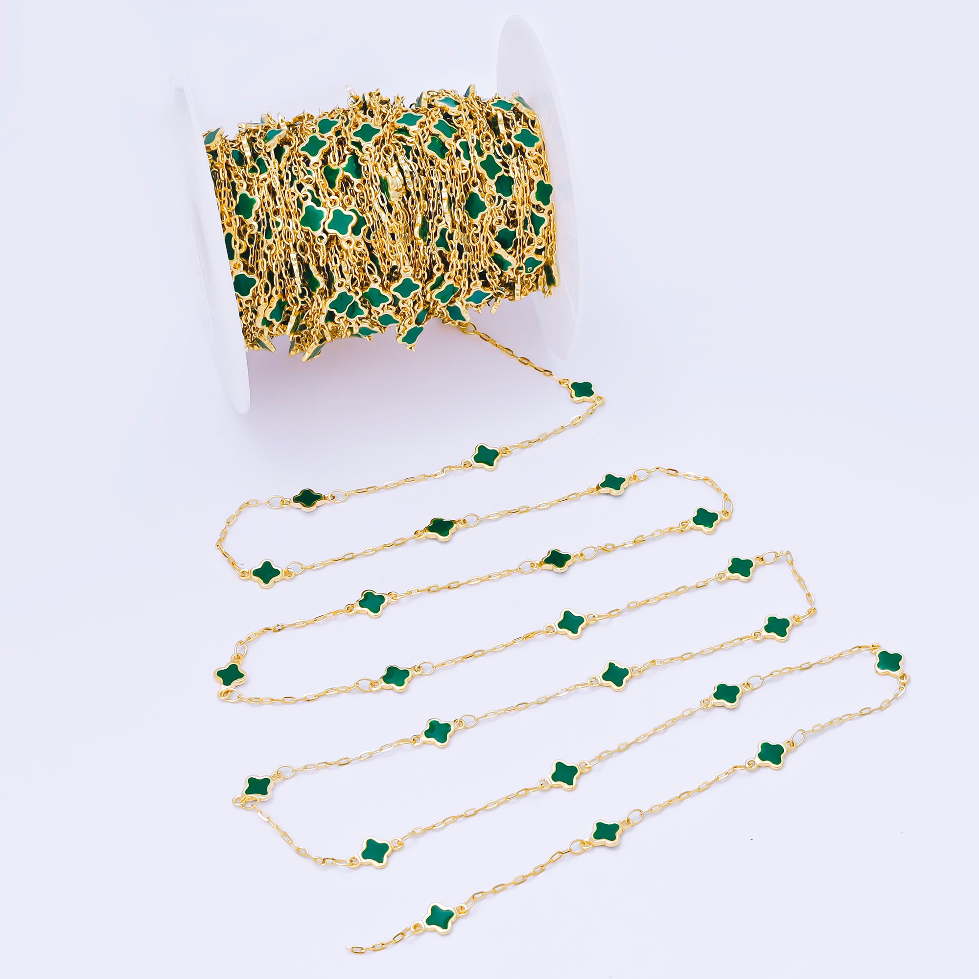 24K Gold Filled 1.5mm Enamel Lucky Clover Unfinished Satellite Chain by Yard | ROLL-1675 - ROLL-1678