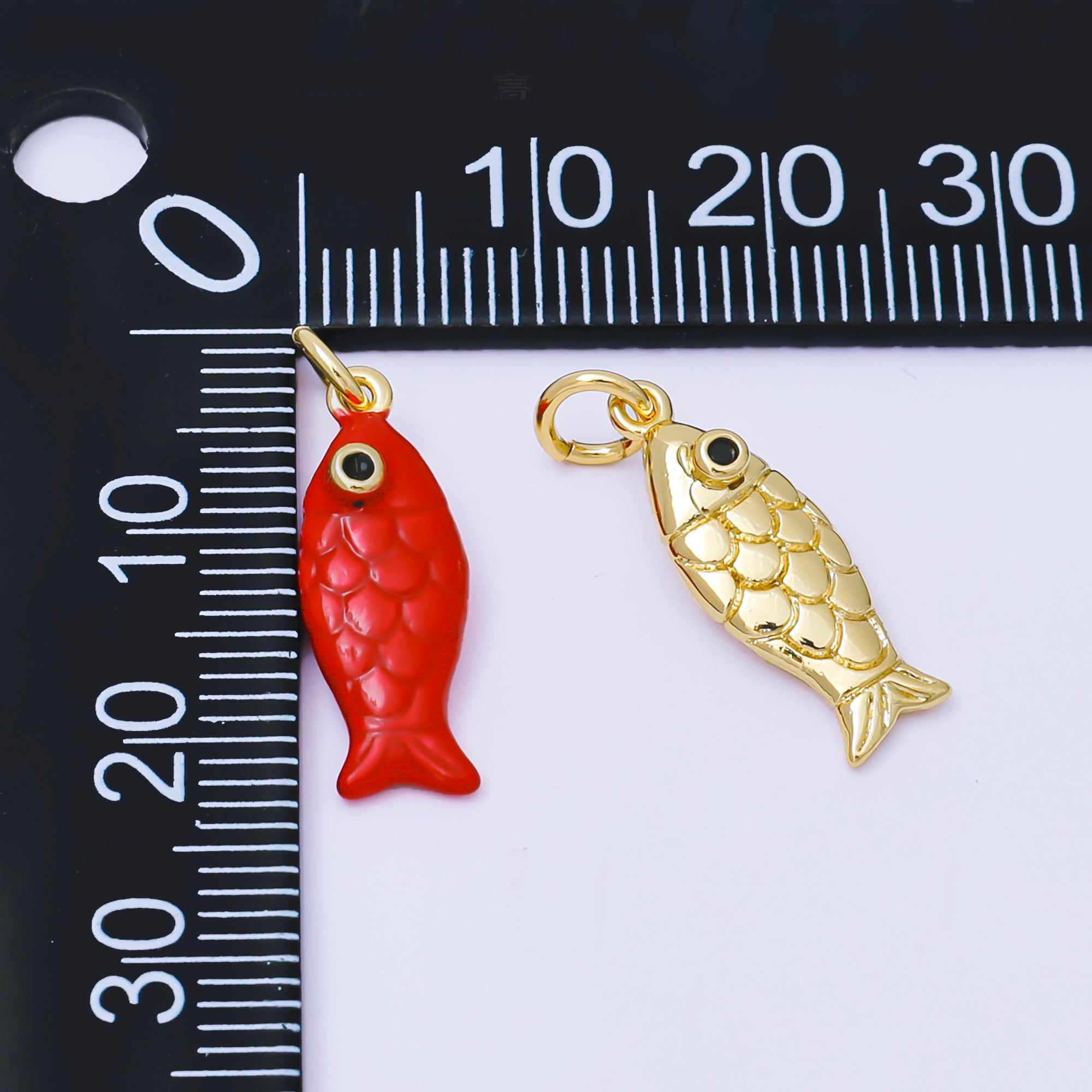 24K Gold Filled 19mm Red, Gold Koi Sardine Fish Charm | AF1286