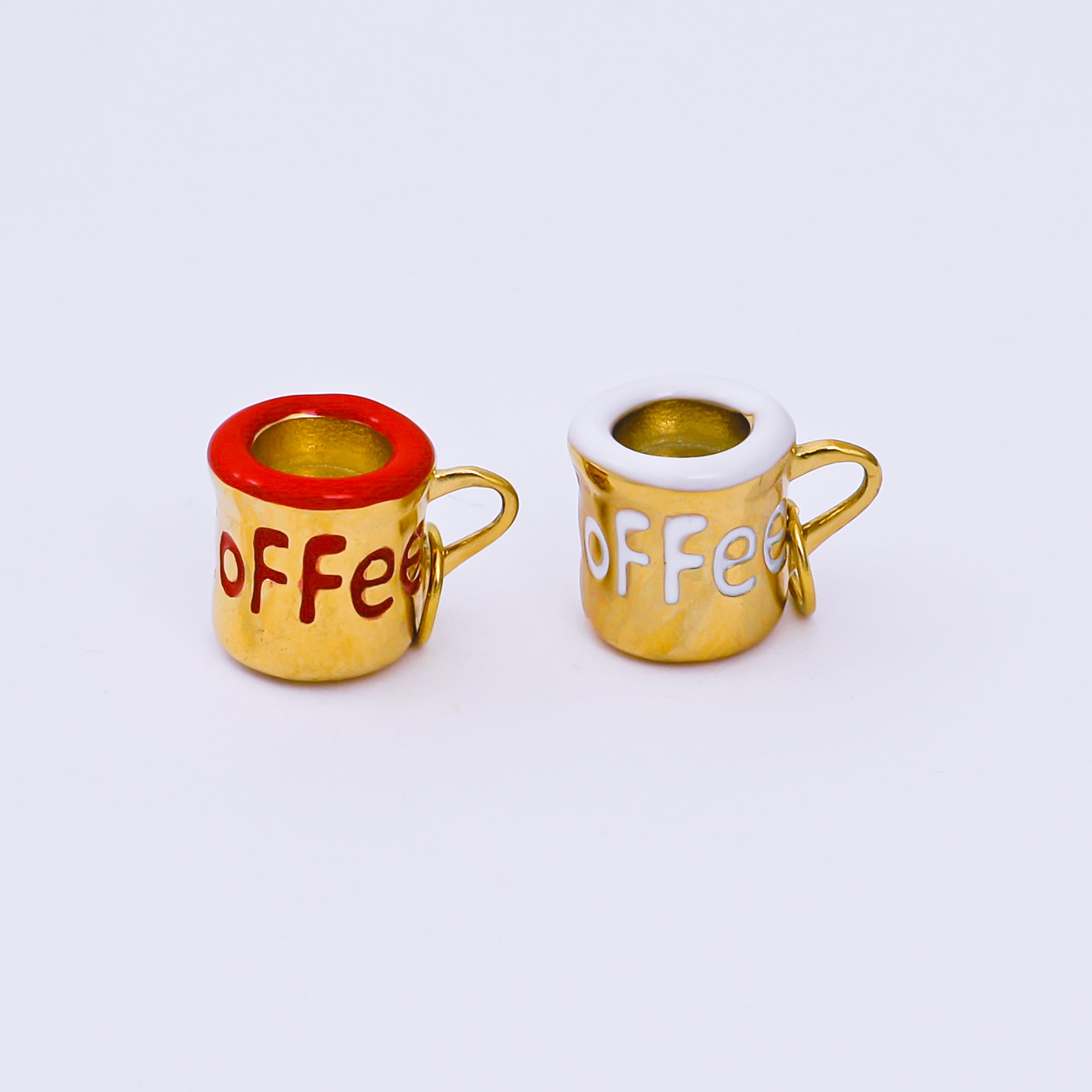 Stainless Steel 10mm Red, White Enamel Coffee Mug Cup 3D Multidimensional Charm | J571