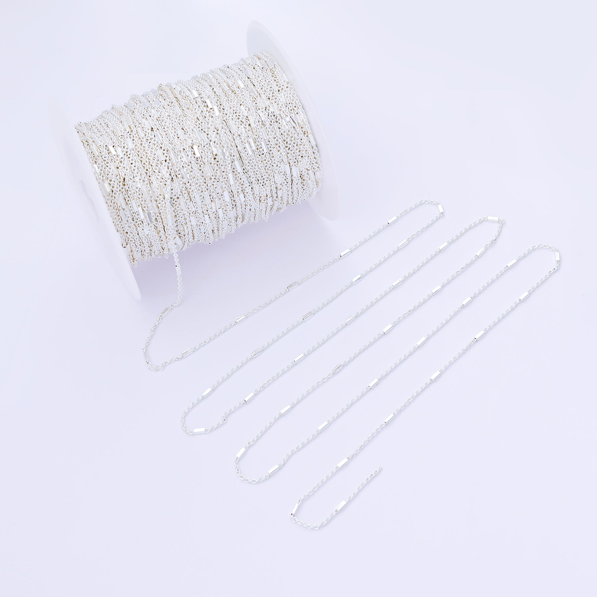 Silver 1.7mm Unfinished Cable Chain with Bar Station by Yard | ROLL-1679