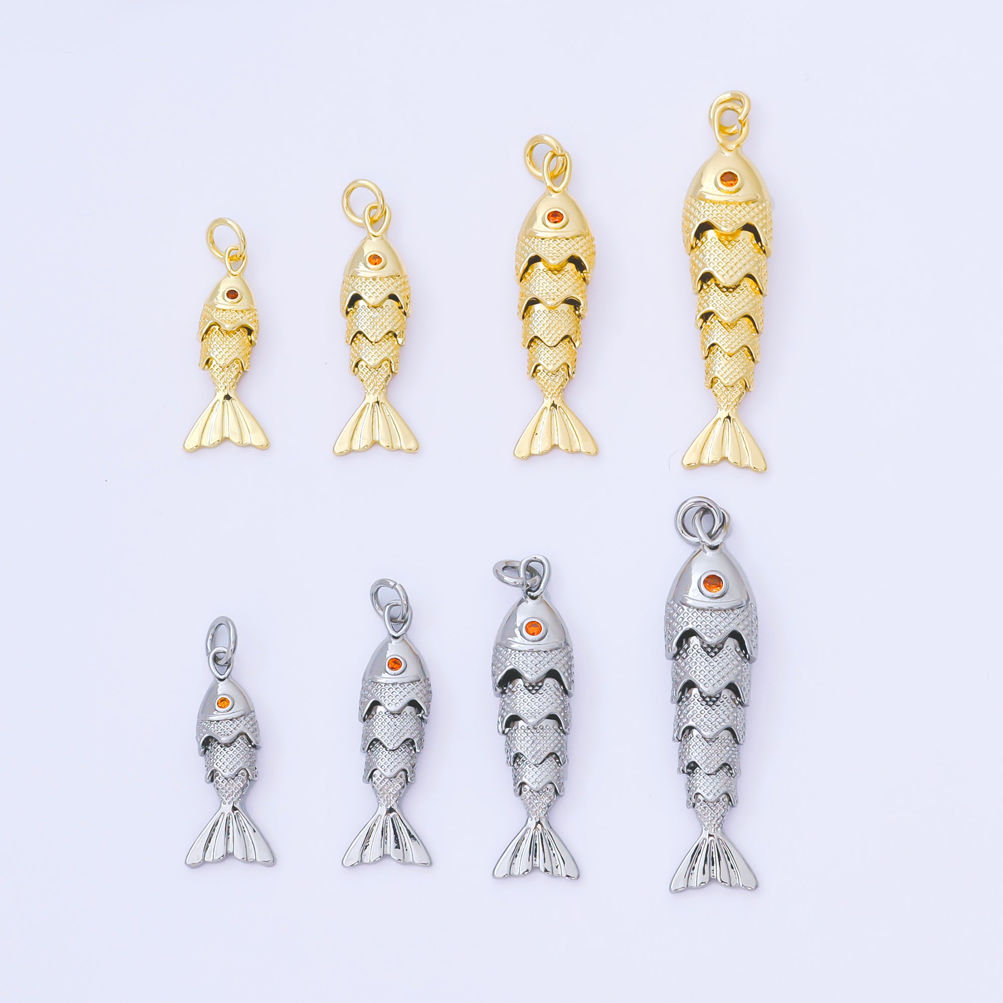 Silver 9mm Orange Round CZ Under the Sea Fish Moveable Animals Charm | AF1525 AF1526