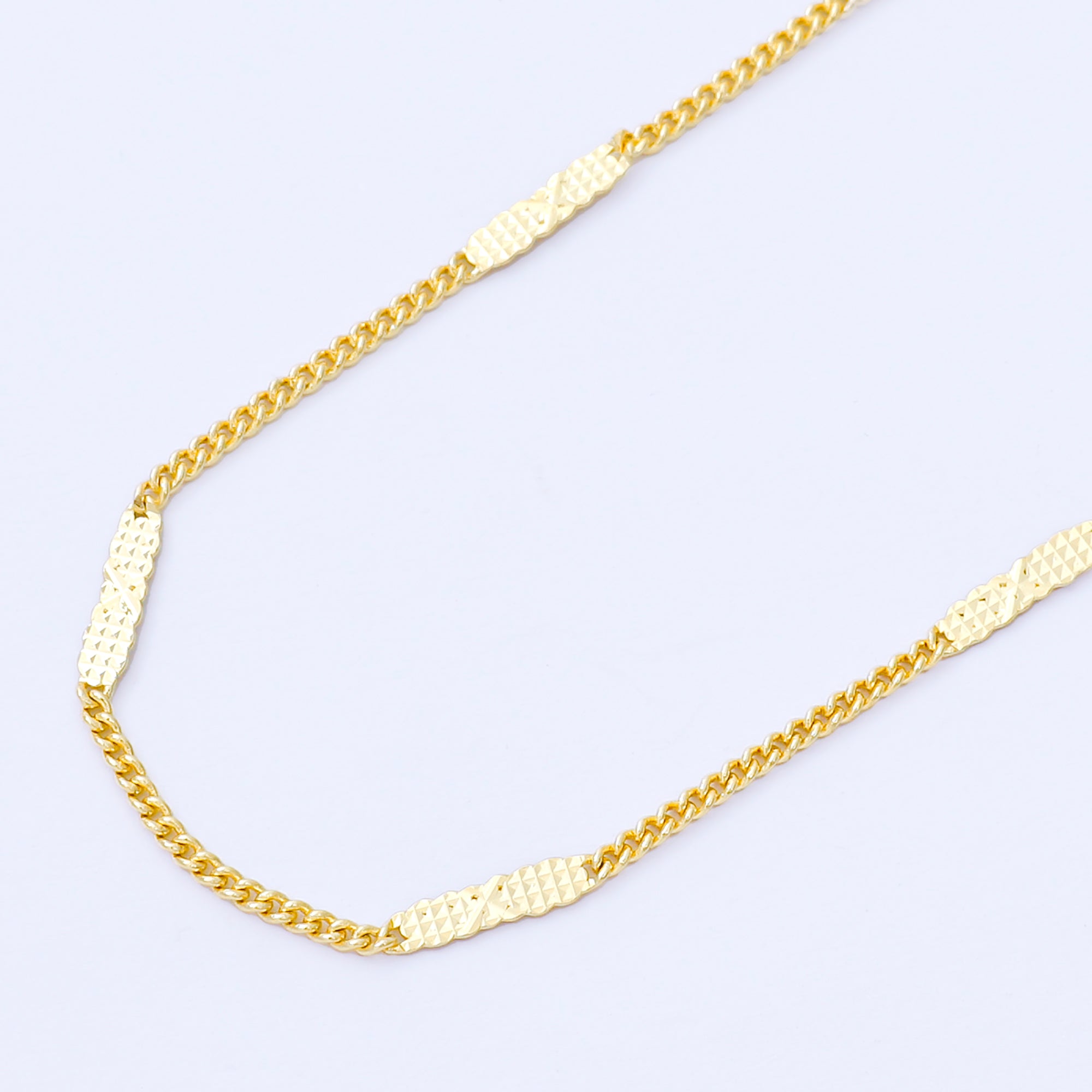 24K Gold Filled 2.1mm Metro Textured Bar Curb Chain 17 Inch Necklace with Extender | WA-3407