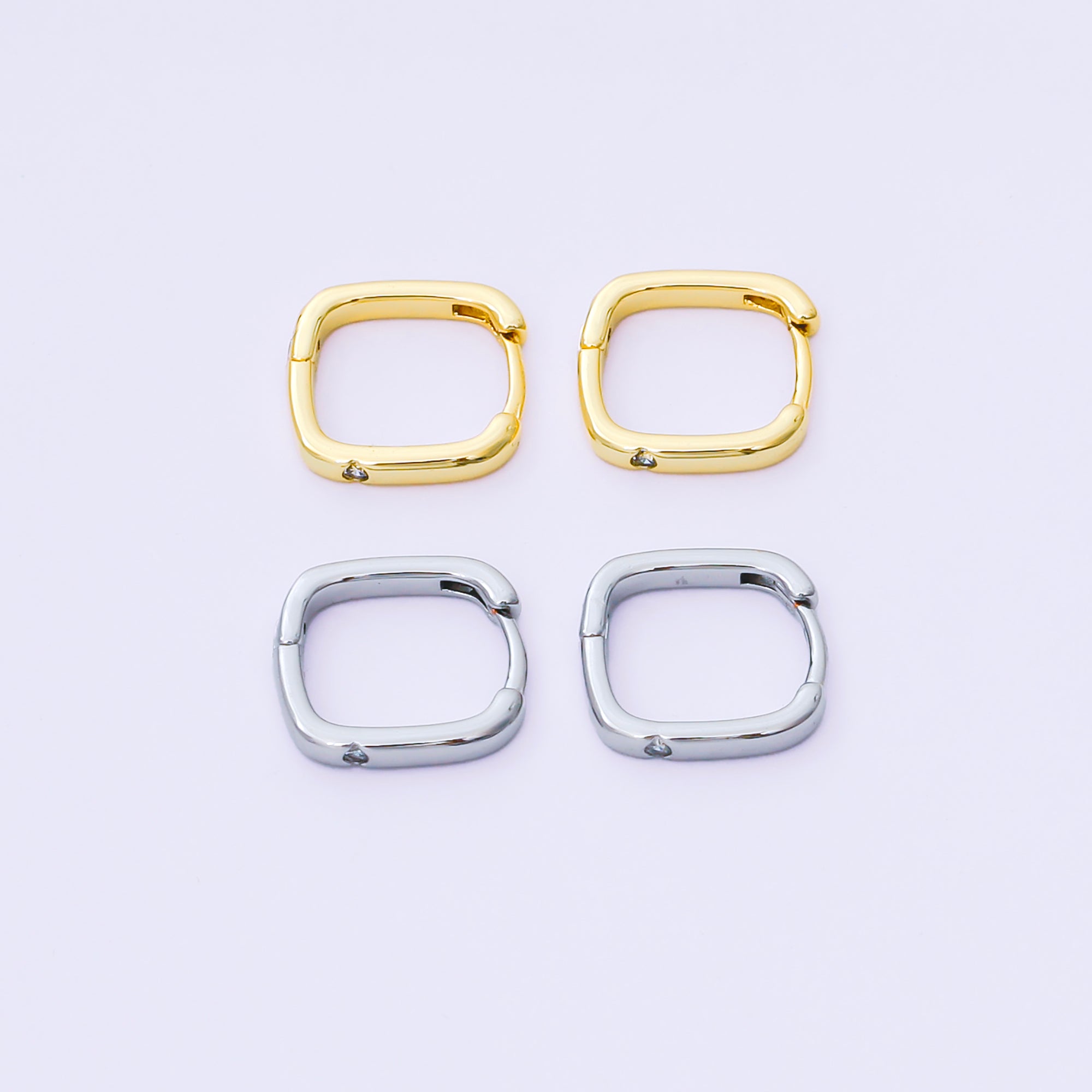 24K Gold Filled 12mm Clear CZ Square Cartilage Huggie Earrings in Gold & Silver | AB241