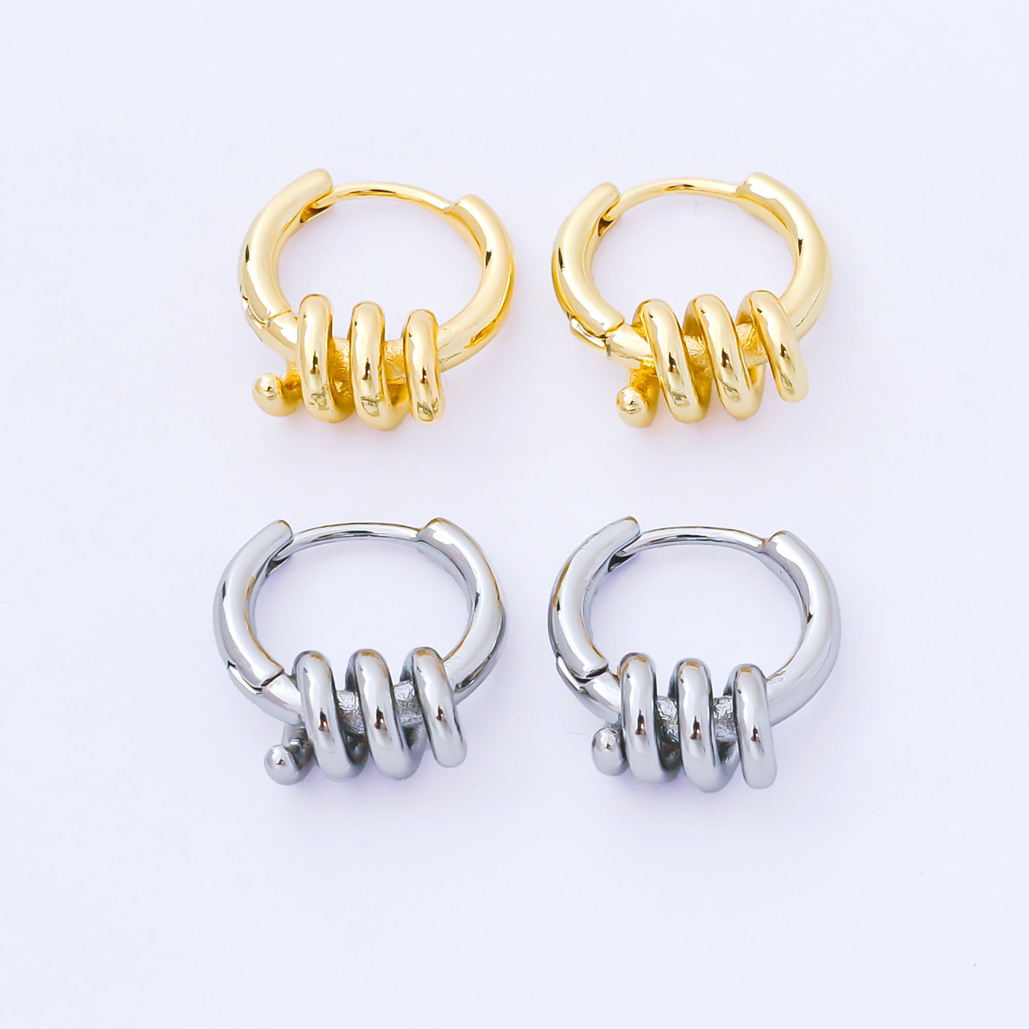 24K Gold Filled 15mm Twisted Spring Huggie Earrings in Gold & Silver | AB1628 AB1629