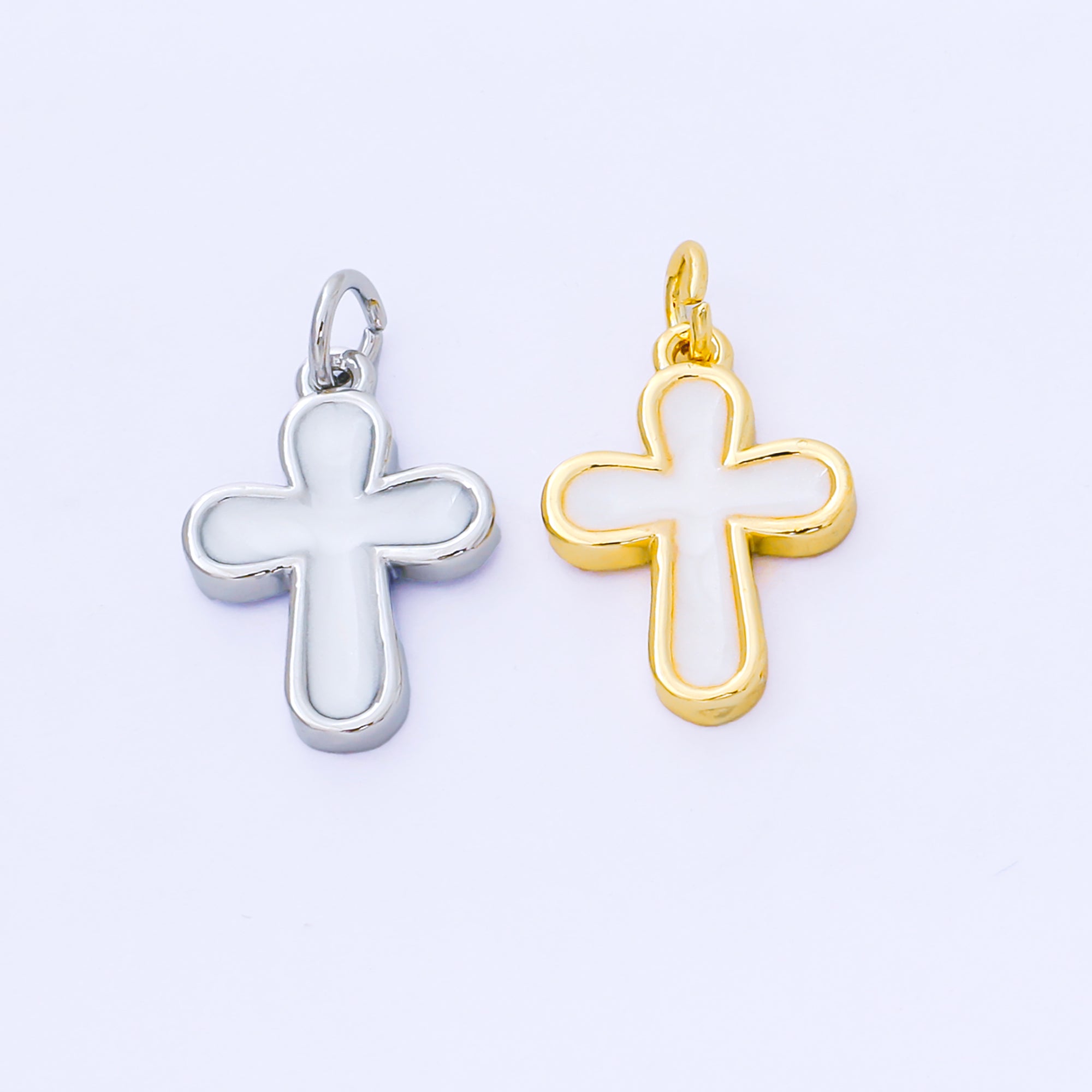 24K Gold Filled 16mm White Enamel Cross Holy Christian Catholic Charm in Gold & Silver | AF1518