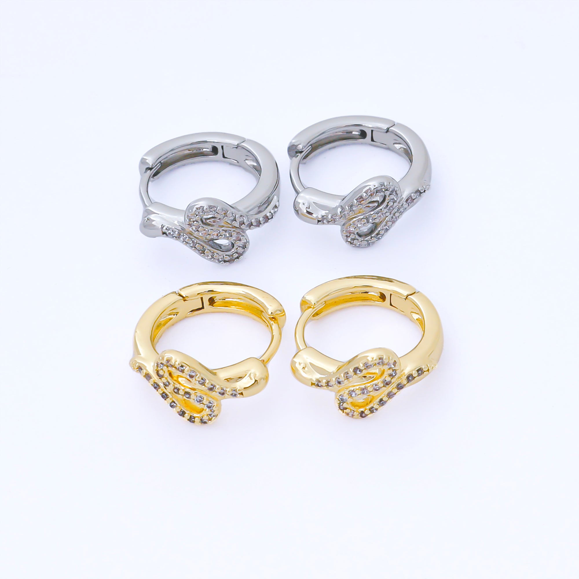 24K Gold Filled 15mm Micro Paved CZ Curved Snake Huggie Earrings in Silver & Huggie | AB1619 AB1620